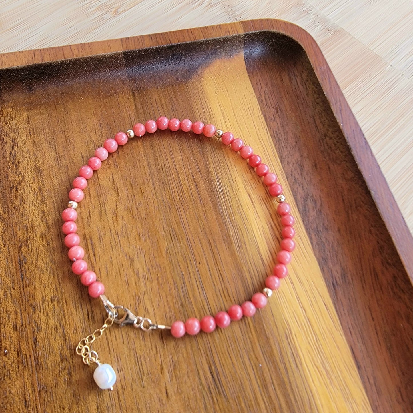 Red Jade Anklet Genuine Gemstone Crystal Beaded Dainty Anklet with Pearl Boho Jewelry Minimalist Tiny Handmade