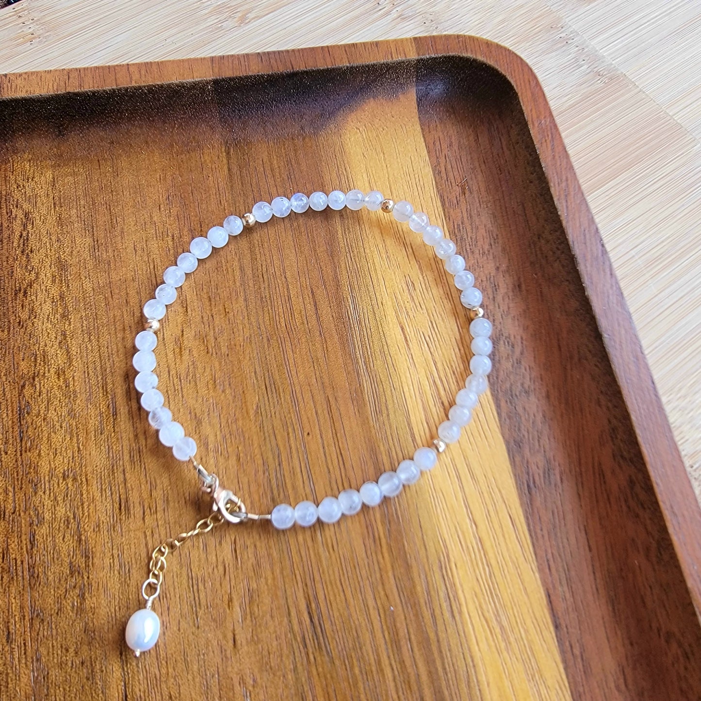 Moonstone beaded anklet crystal gemstone ankle bracelet 14k gold filled