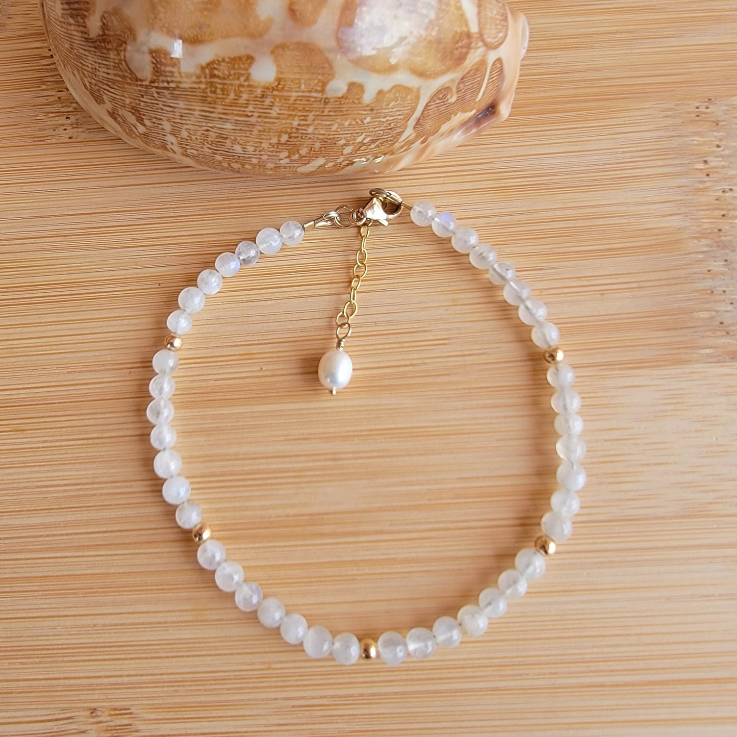 MOONSTONE beaded anklet crystal gemstone ankle bracelet 14k gold filled