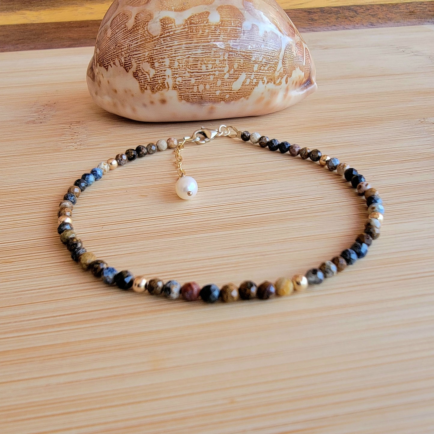 Namibia beaded anklet crystal gemstone ankle bracelet 14k gold filled