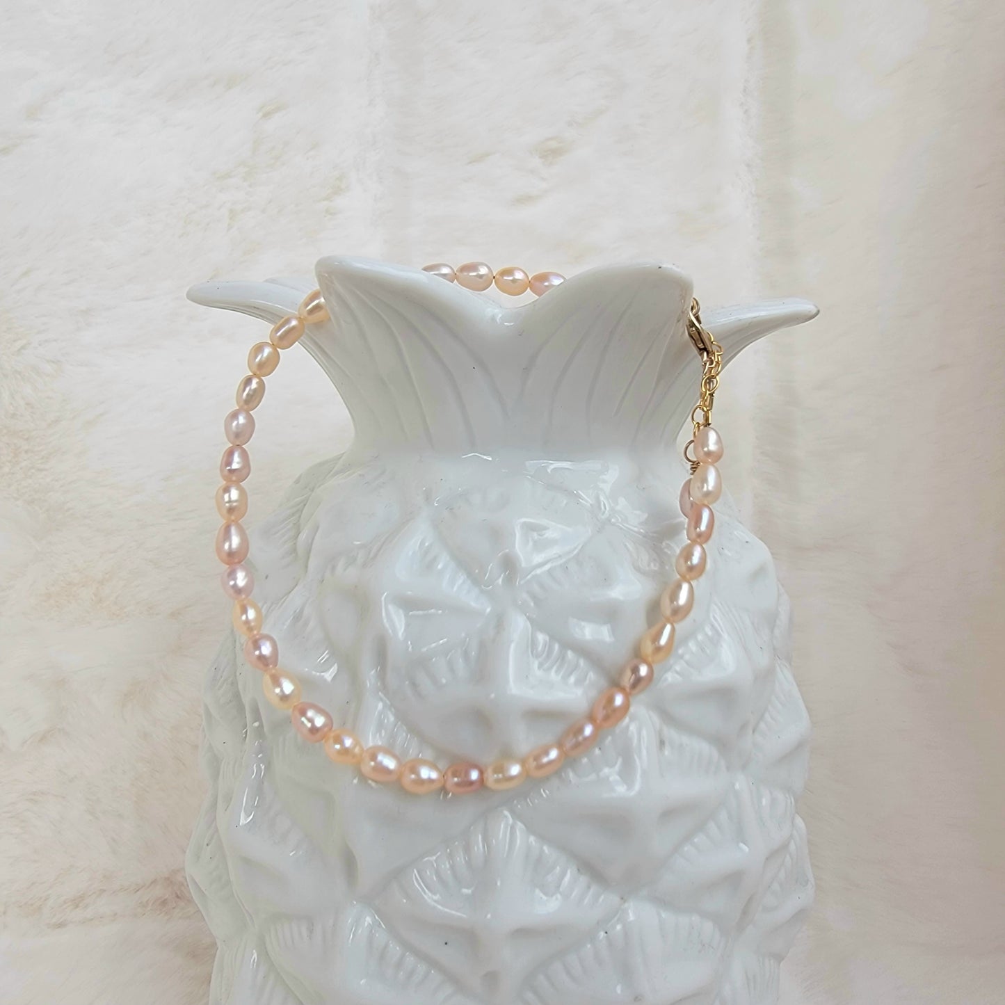 Peach pink pearl beaded anklet crystal gemstone ankle bracelet 14k gold filled