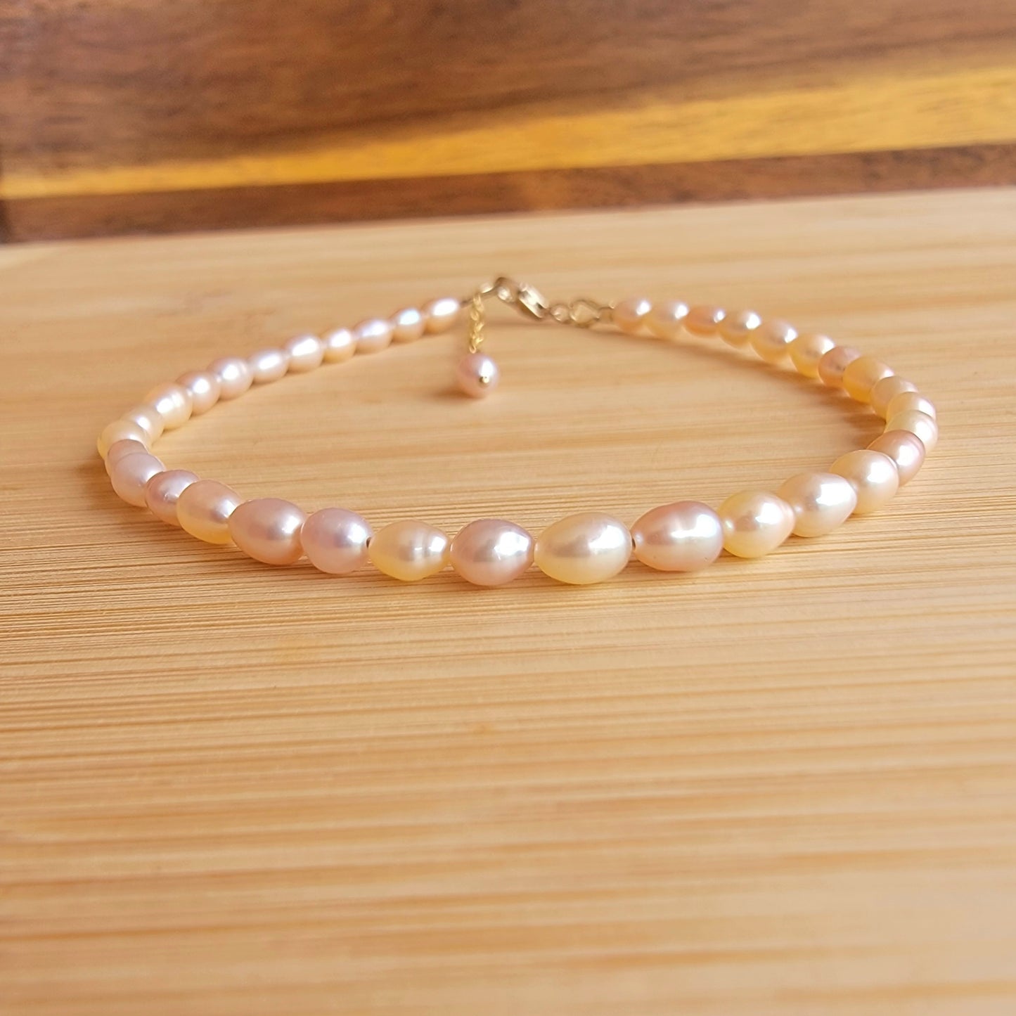 Peach pink pearl beaded anklet crystal gemstone ankle bracelet 14k gold filled