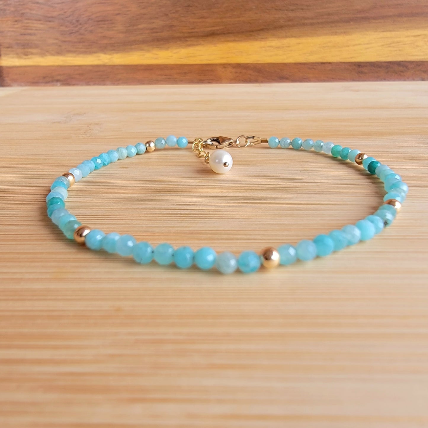 Amazonite beaded anklet crystal gemstone ankle bracelet 14k gold filled