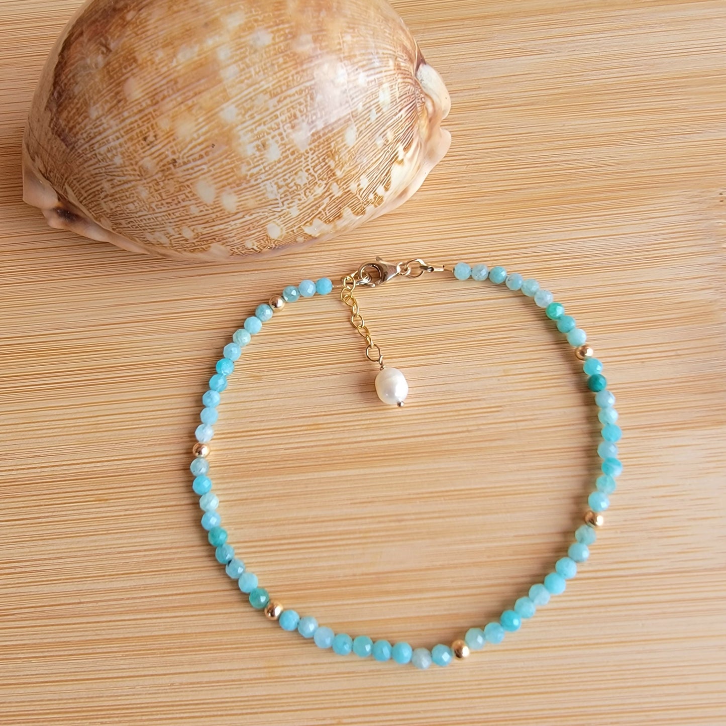 Amazonite beaded anklet crystal gemstone ankle bracelet 14k gold filled
