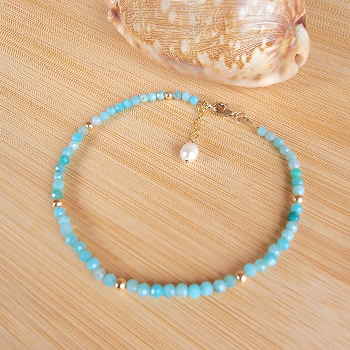 Amazonite beaded anklet crystal gemstone ankle bracelet 14k gold filled