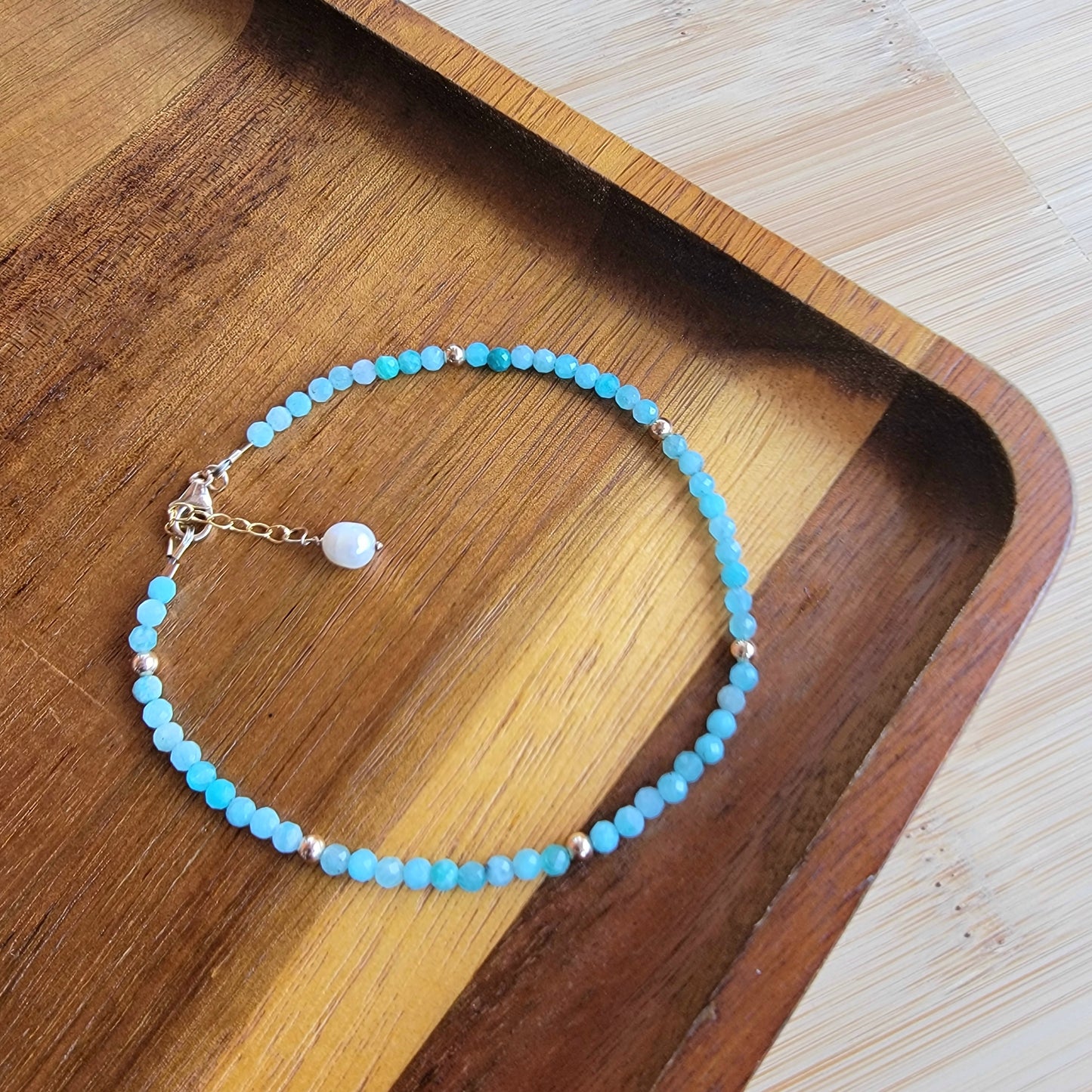 Amazonite beaded anklet crystal gemstone ankle bracelet 14k gold filled