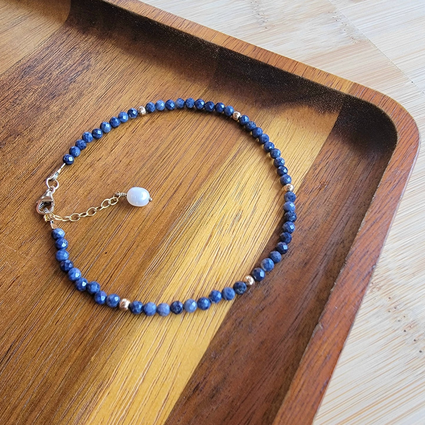 Sapphire beaded anklet crystal gemstone ankle bracelet 14k gold filled September Birthstone