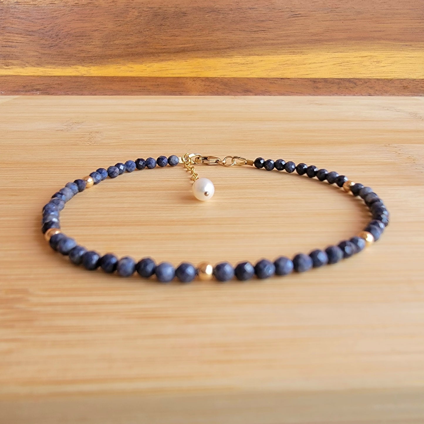 Sapphire beaded anklet crystal gemstone ankle bracelet 14k gold filled September Birthstone