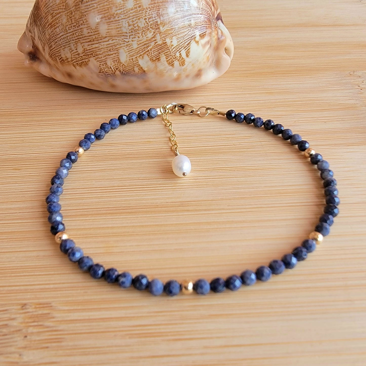Sapphire beaded anklet crystal gemstone ankle bracelet 14k gold filled September Birthstone