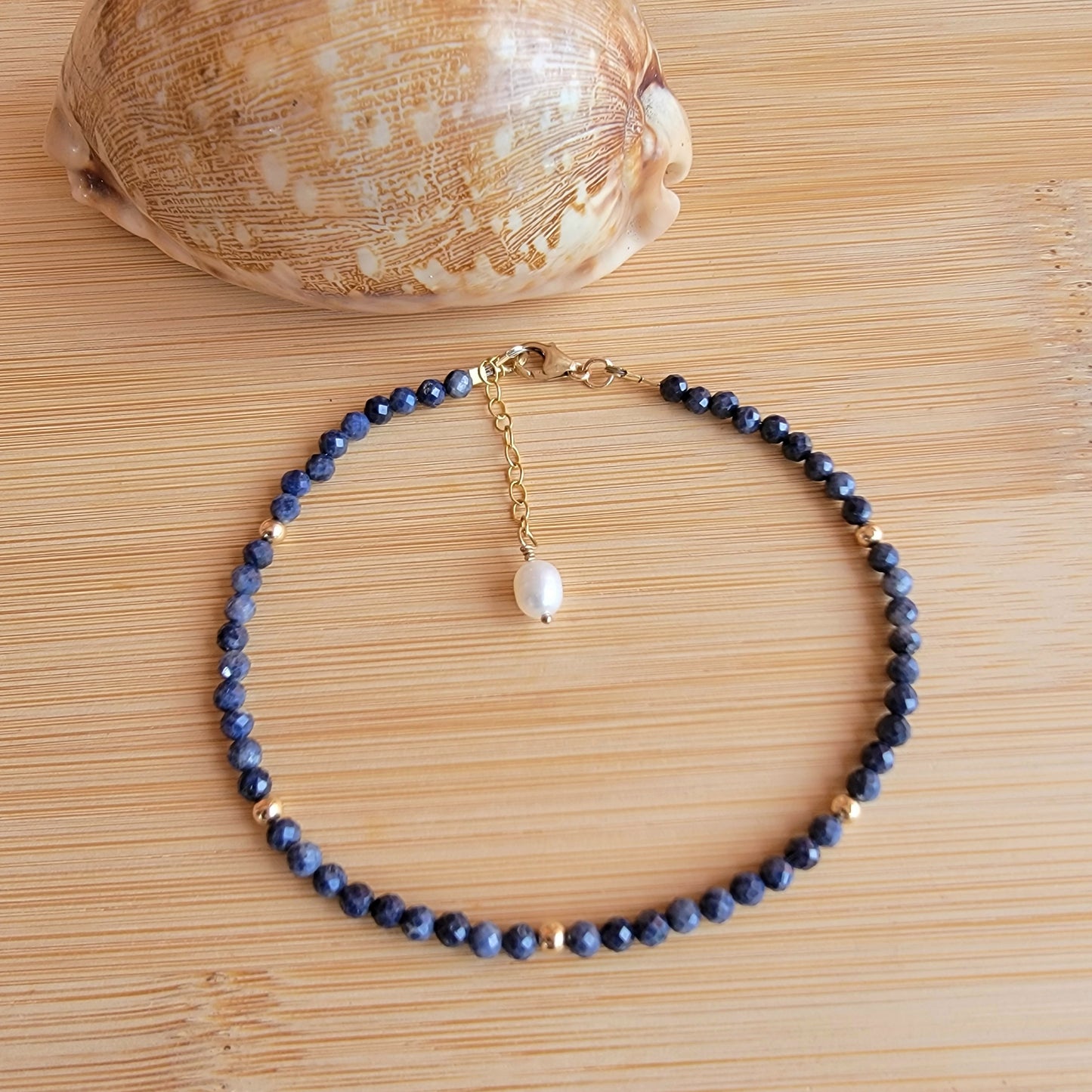 Sapphire beaded anklet crystal gemstone ankle bracelet 14k gold filled September Birthstone