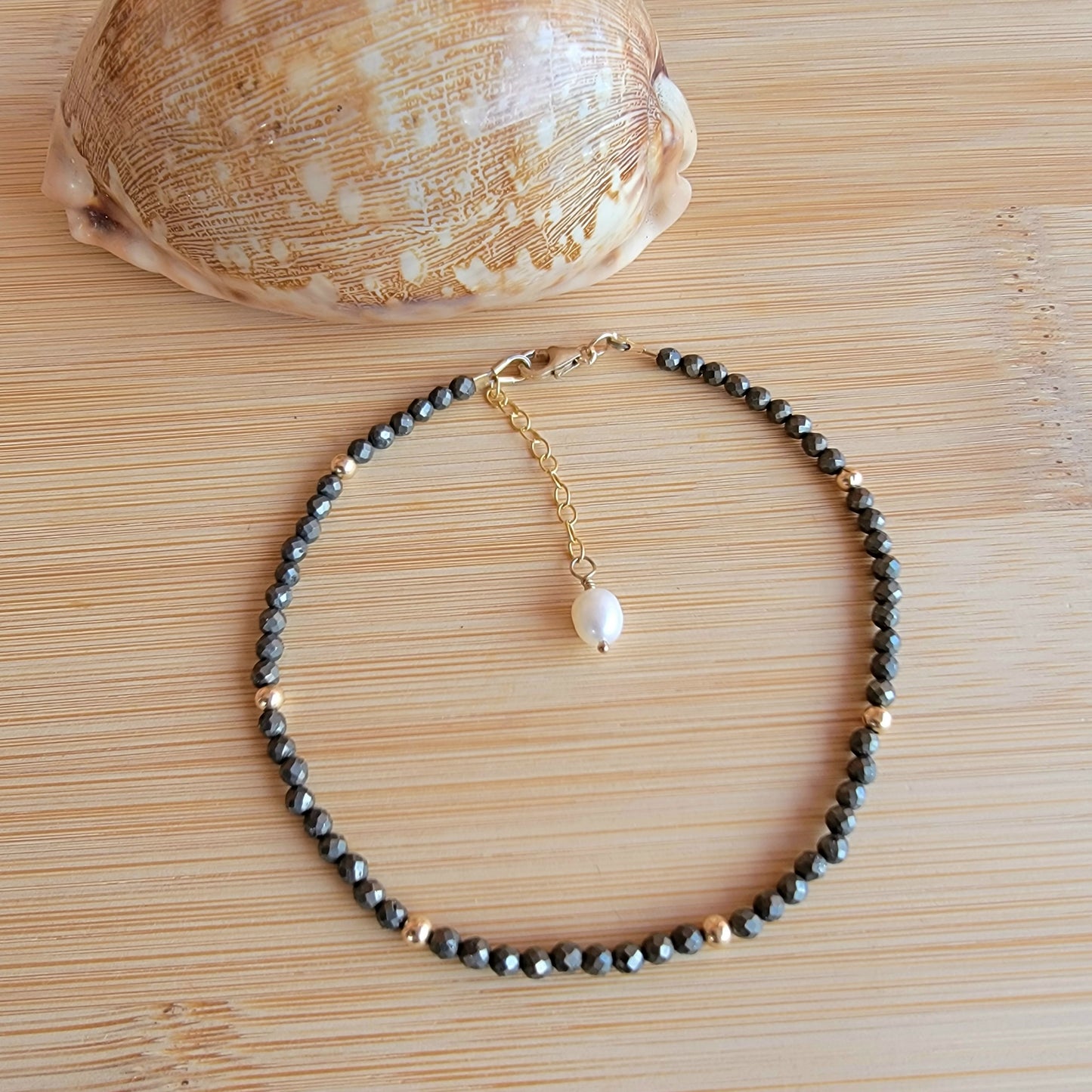 Pyrite beaded anklet crystal gemstone ankle bracelet 14k gold filled