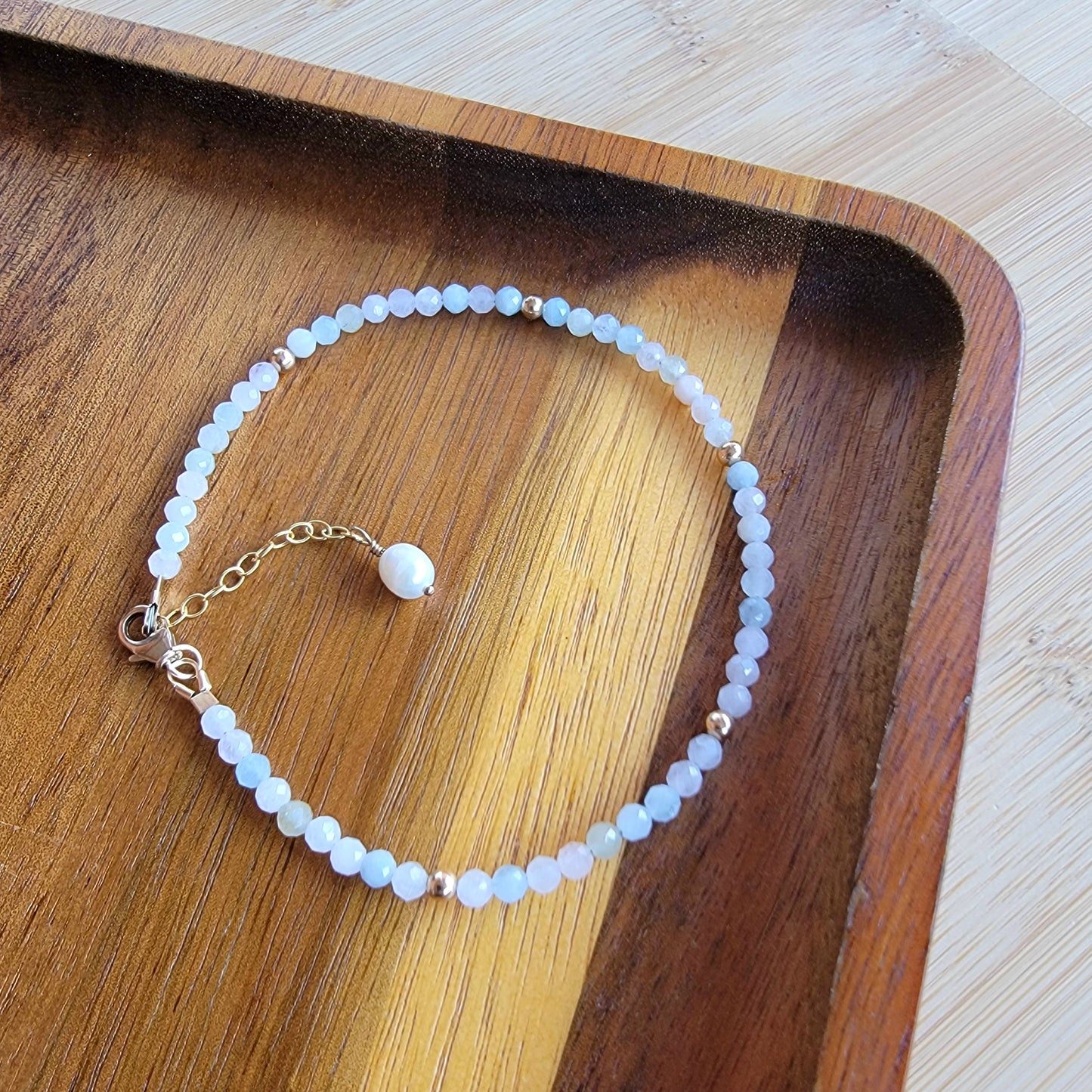 Morganite beaded anklet crystal gemstone ankle bracelet 14k gold filled