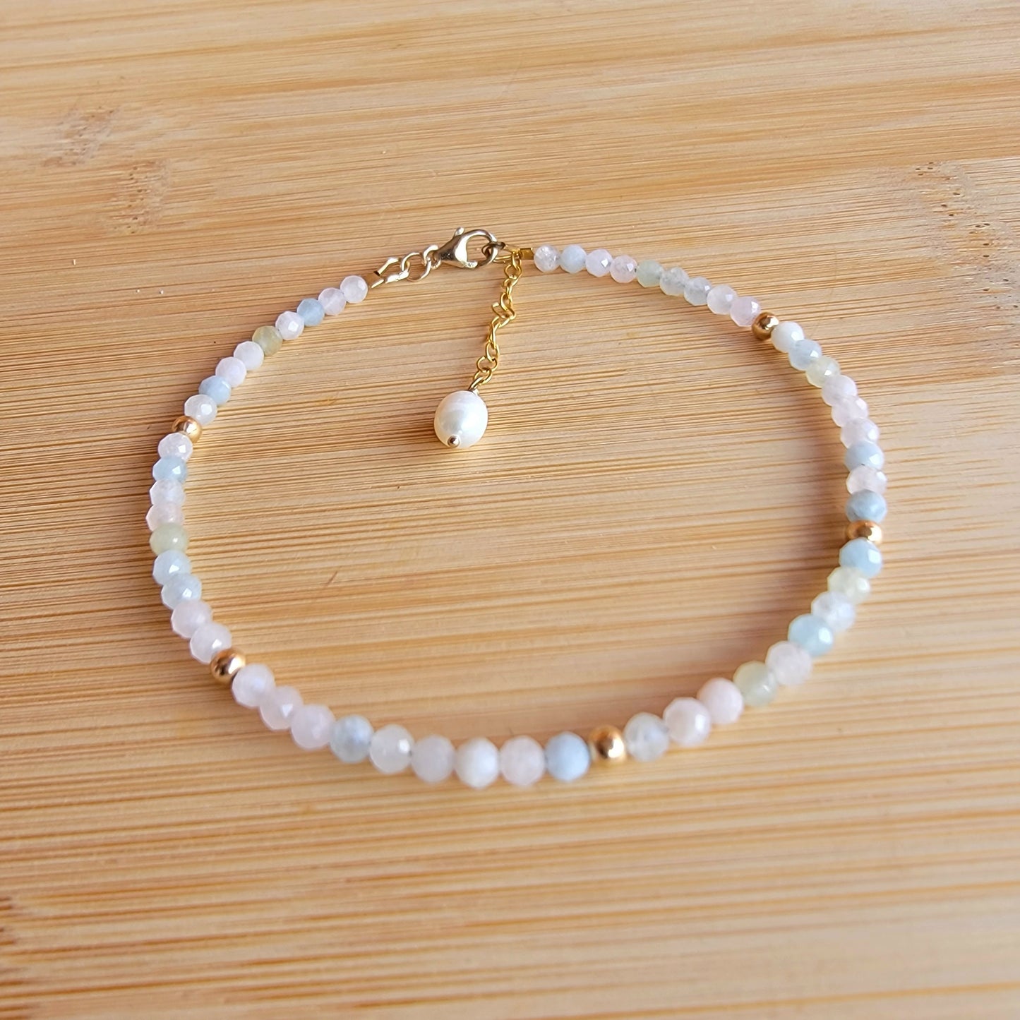 Morganite beaded anklet crystal gemstone ankle bracelet 14k gold filled