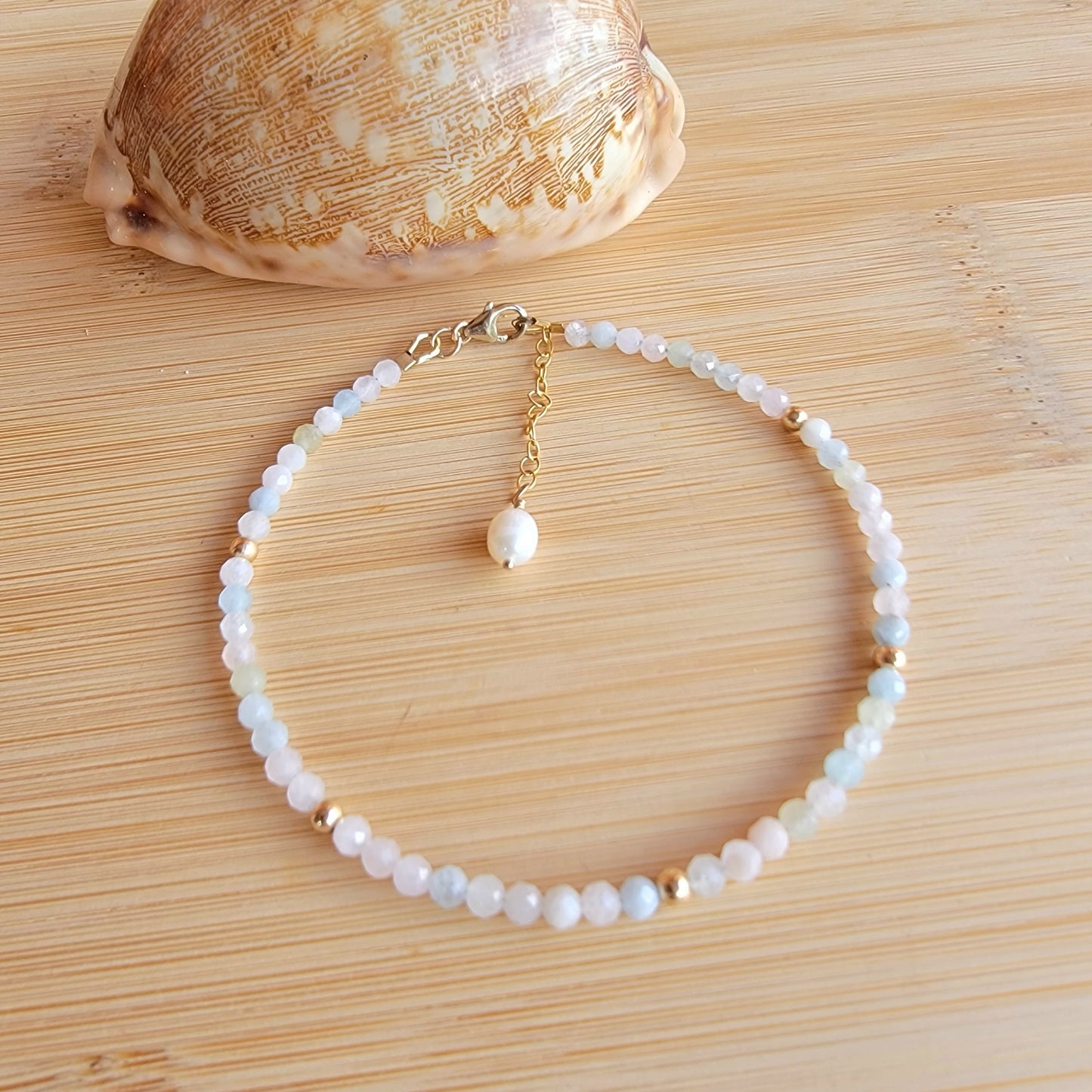 Morganite beaded anklet crystal gemstone ankle bracelet 14k gold filled