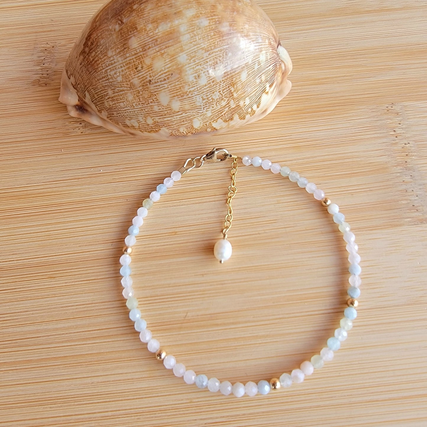 Morganite beaded anklet crystal gemstone ankle bracelet 14k gold filled