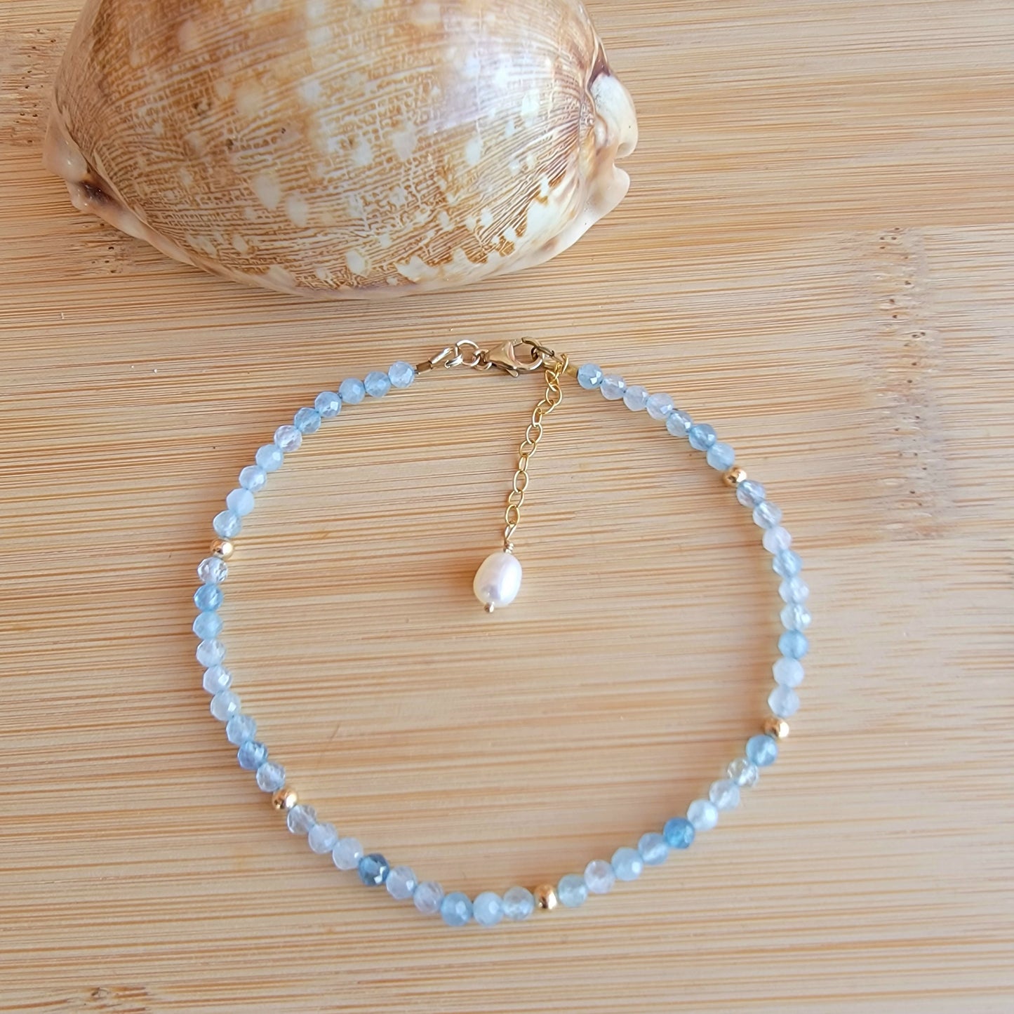 Aquamarine beaded anklet crystal gemstone ankle bracelet 14k gold filled march birthstone