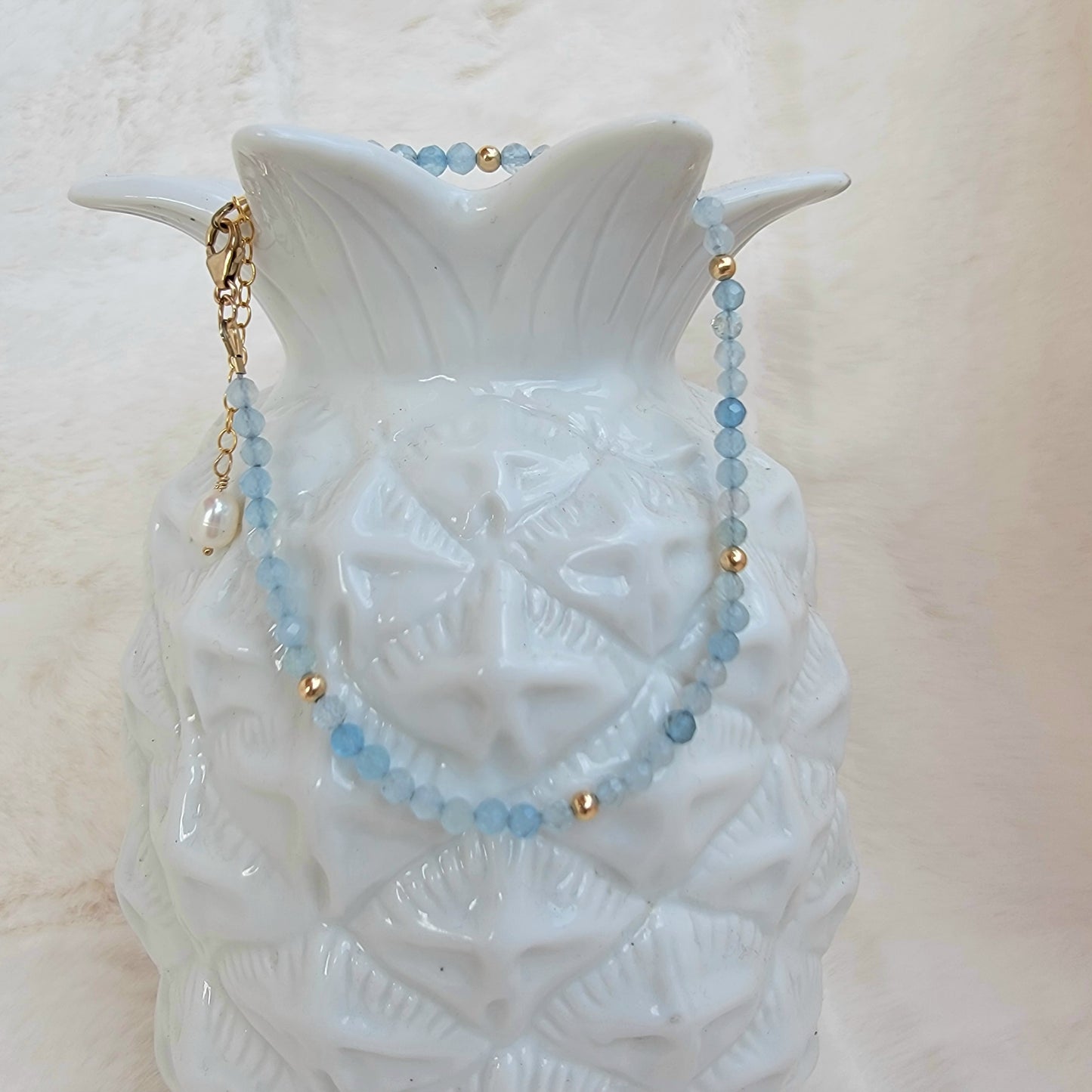 Aquamarine beaded anklet crystal gemstone ankle bracelet 14k gold filled march birthstone