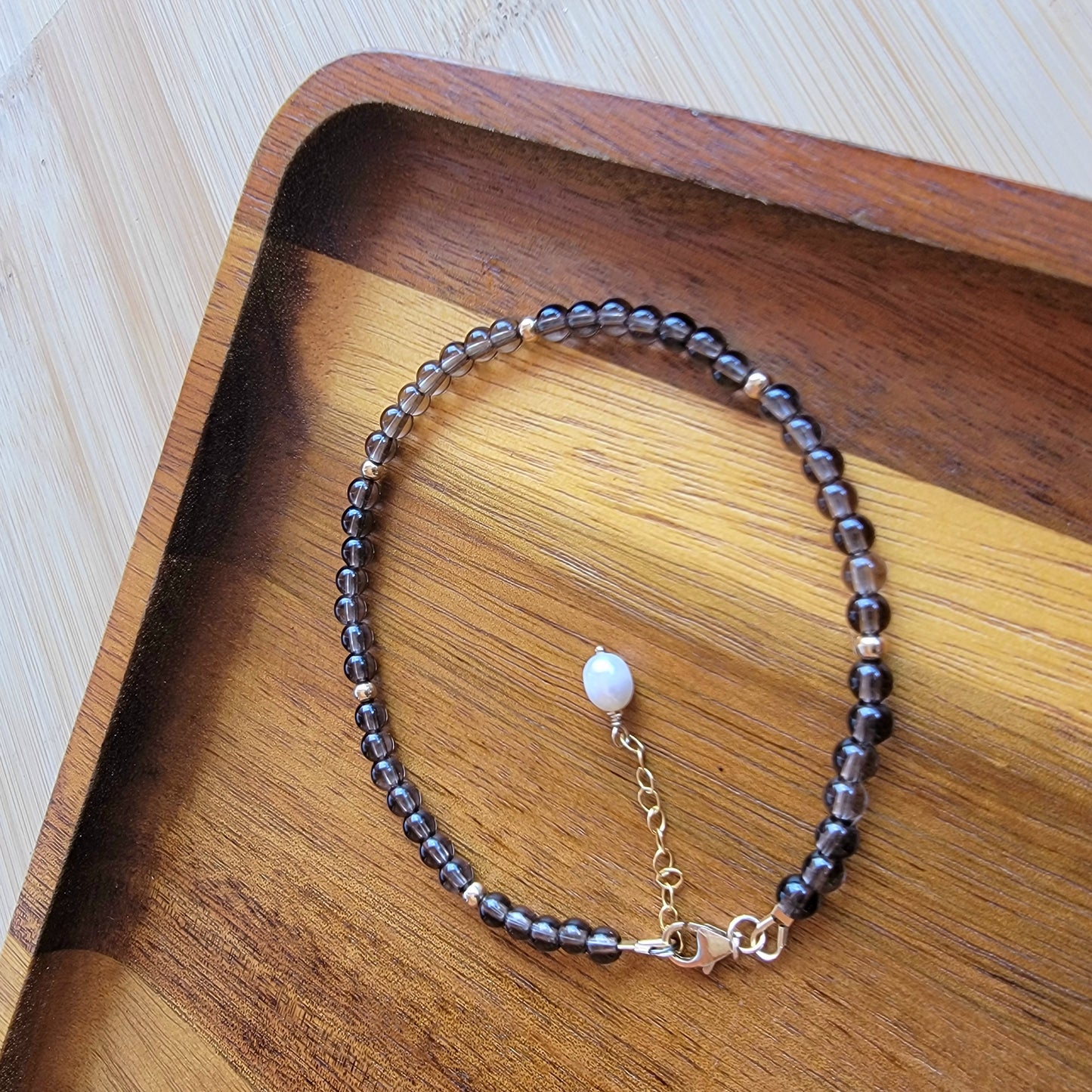 Smoky quartz beaded anklet crystal gemstone ankle bracelet 14k gold filled