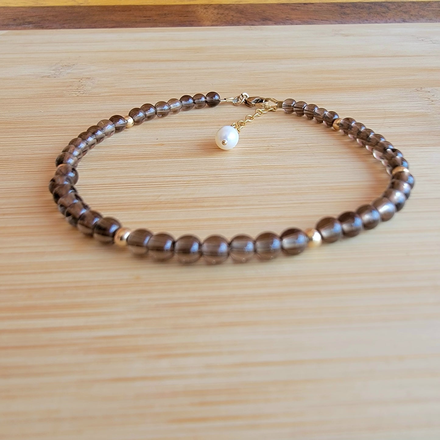 Smoky quartz beaded anklet crystal gemstone ankle bracelet 14k gold filled