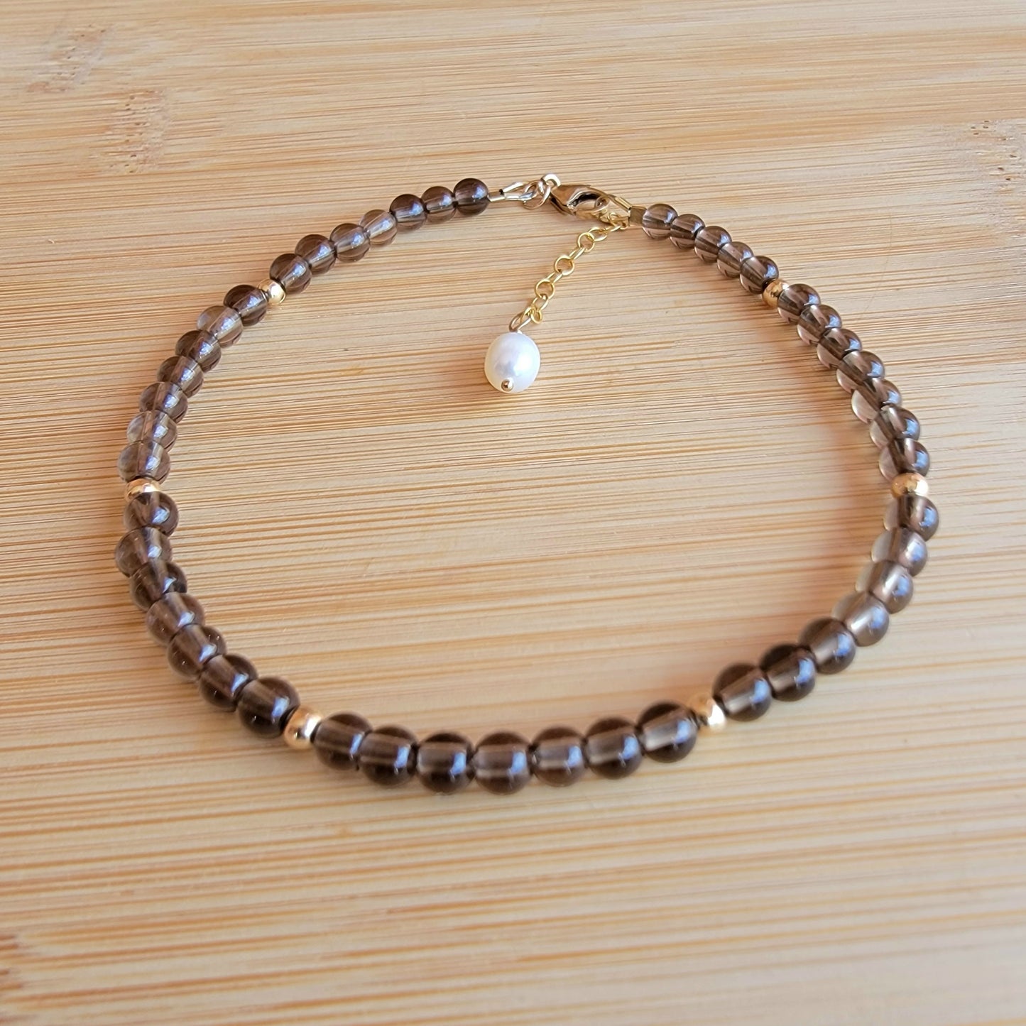 Smoky quartz beaded anklet crystal gemstone ankle bracelet 14k gold filled