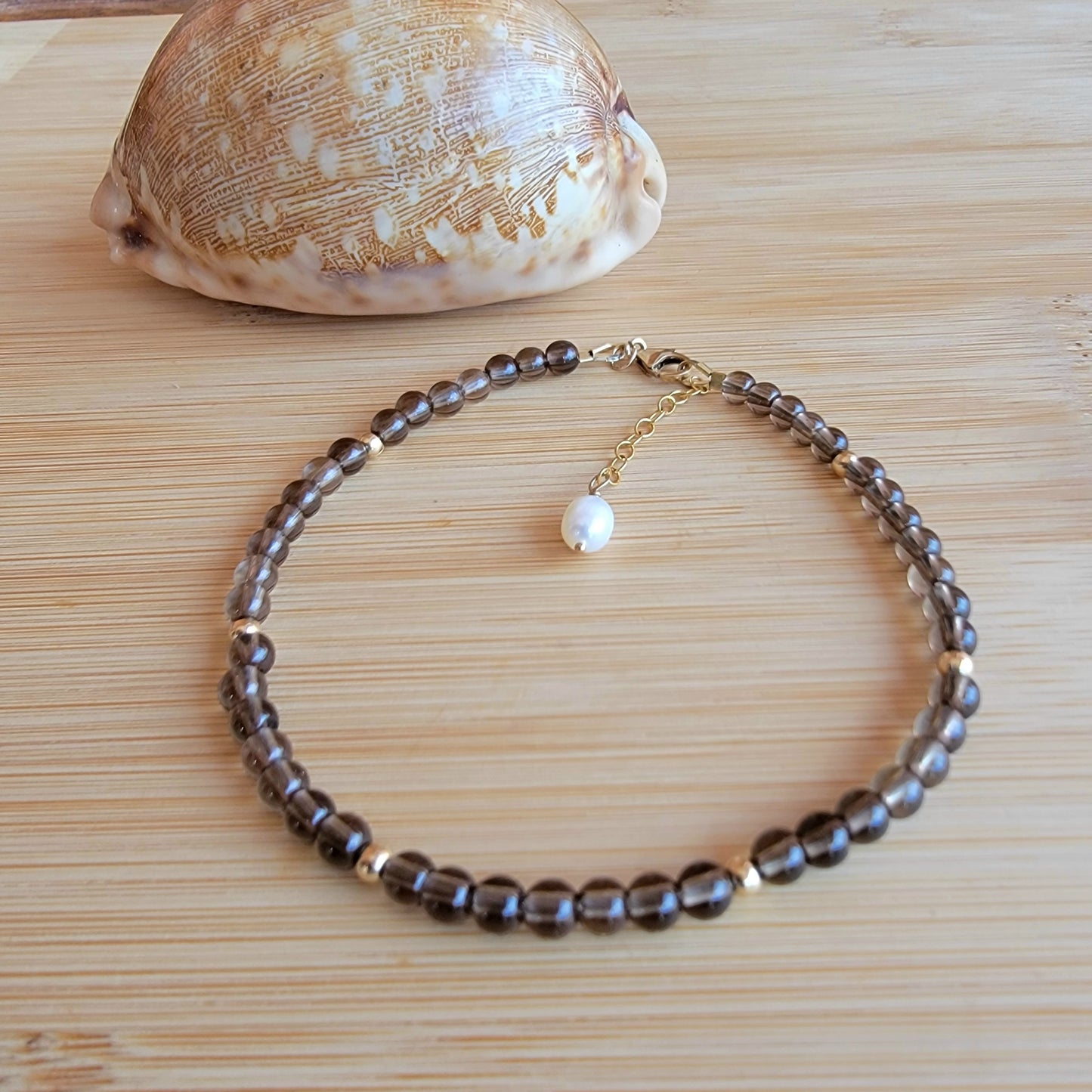 Smoky quartz beaded anklet crystal gemstone ankle bracelet 14k gold filled