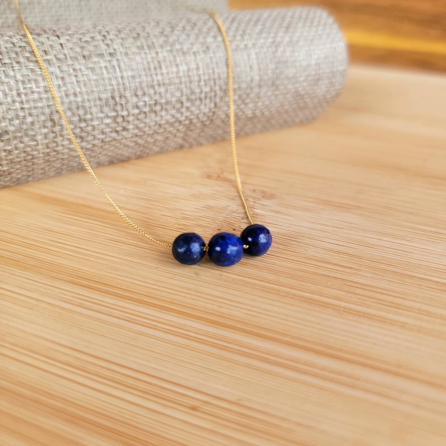 Lapis Lazuli Floating Necklace 3 Stone Crystal Gemstone Minimalist Jewelry Handmade Simple