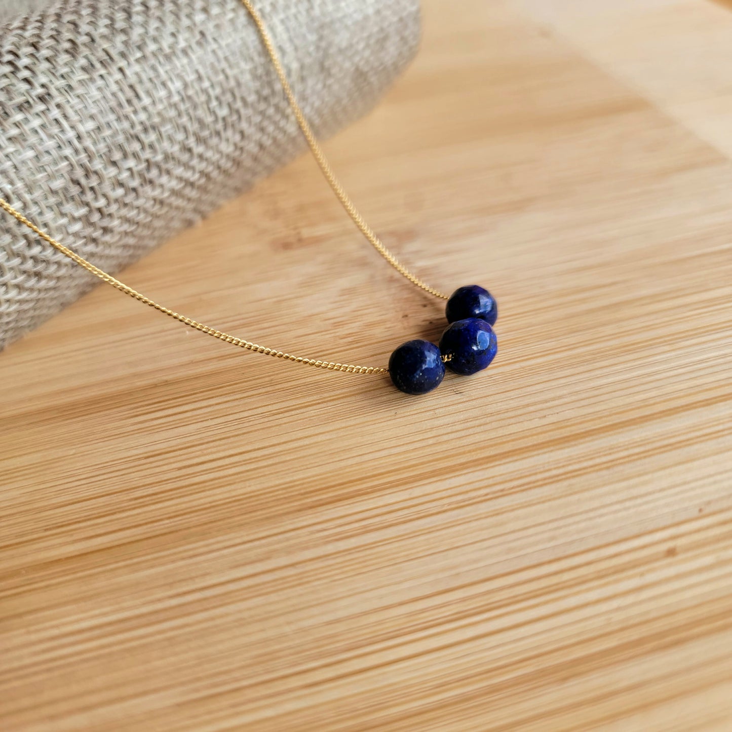 Lapis Lazuli Floating Necklace 3 Stone Crystal Gemstone Minimalist Jewelry Handmade Simple