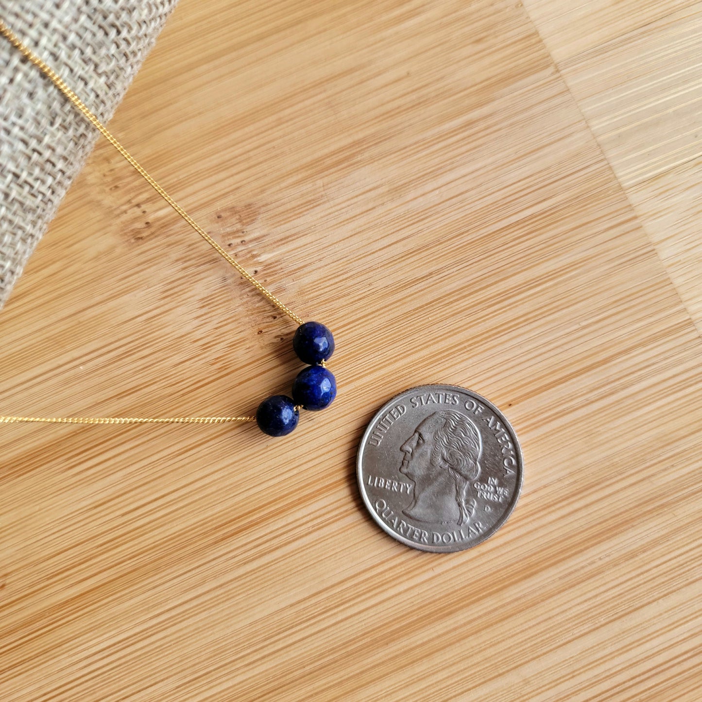 Lapis Lazuli Floating Necklace 3 Stone Crystal Gemstone Minimalist Jewelry Handmade Simple