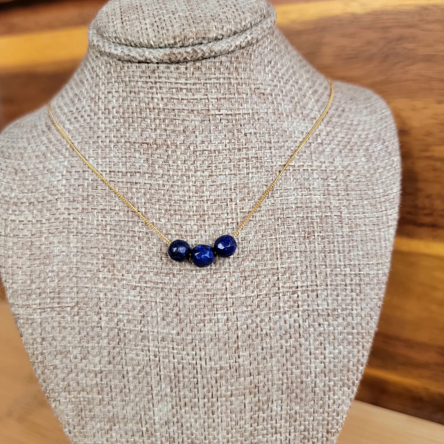 Lapis Lazuli Floating Necklace 3 Stone Crystal Gemstone Minimalist Jewelry Handmade Simple