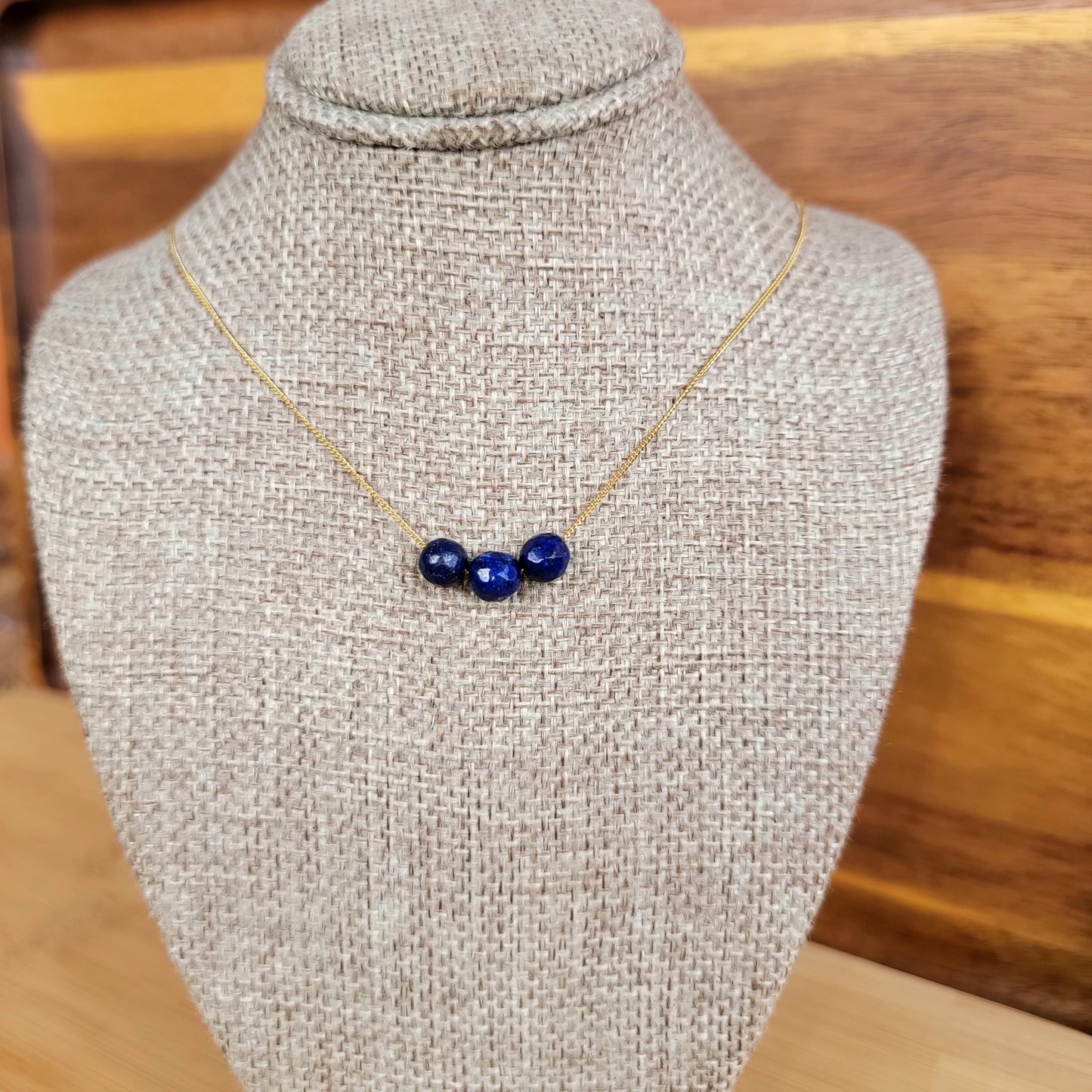 Lapis Lazuli Floating Necklace 3 Stone Crystal Gemstone Minimalist Jewelry Handmade Simple