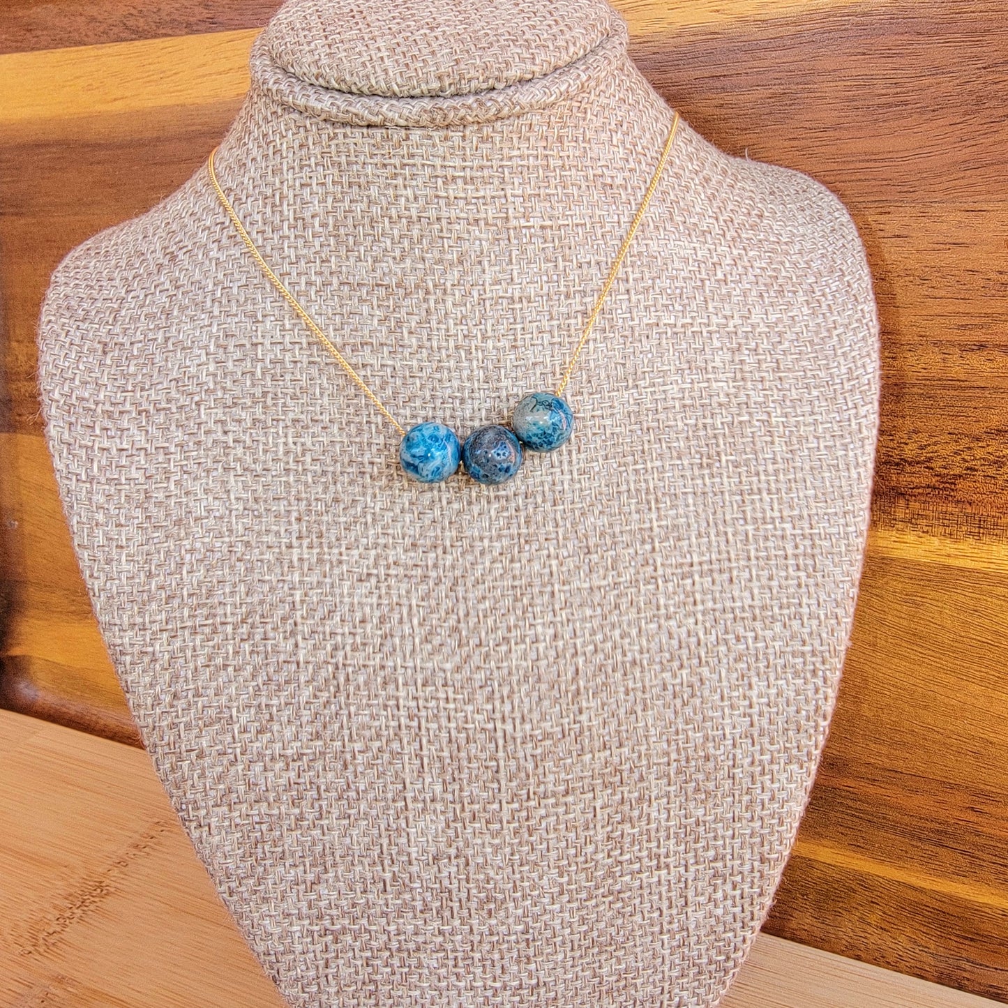 Blue Lace Agate Floating Necklace 3 Stone Crystal Gemstone Minimalist Jewelry Handmade Simple