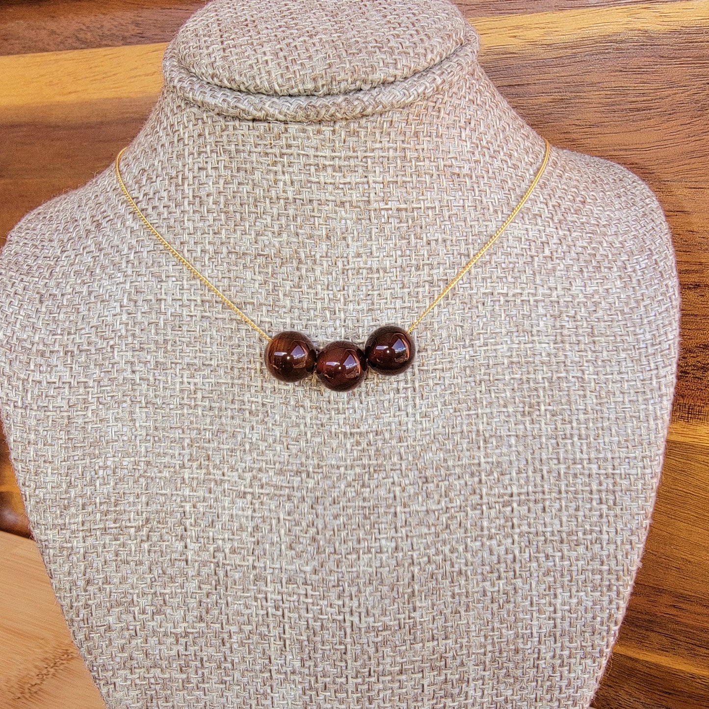 Red Agate Floating Necklace 3 Stone Crystal Gemstone Minimalist Jewelry Handmade Simple