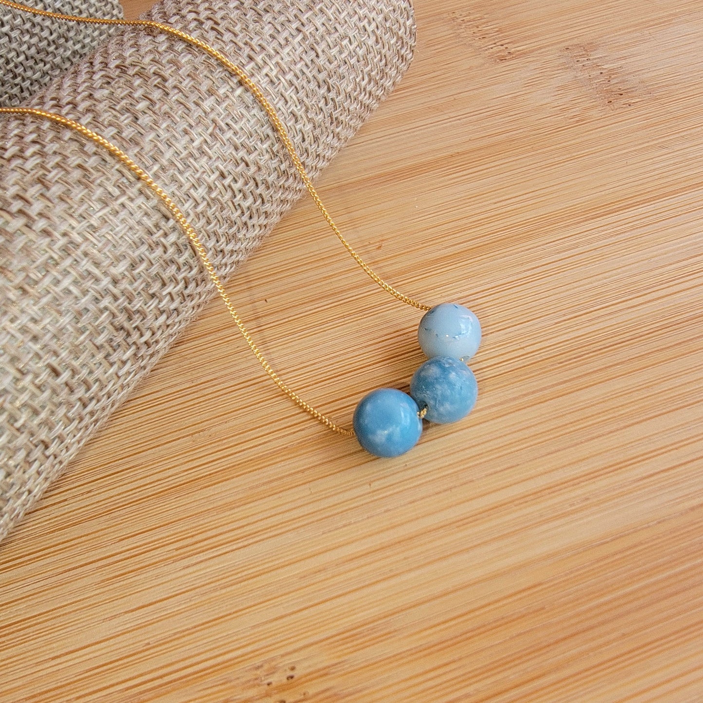 Larimar Floating Necklace 3 Stone Crystal Gemstone Minimalist Jewelry Handmade Simple