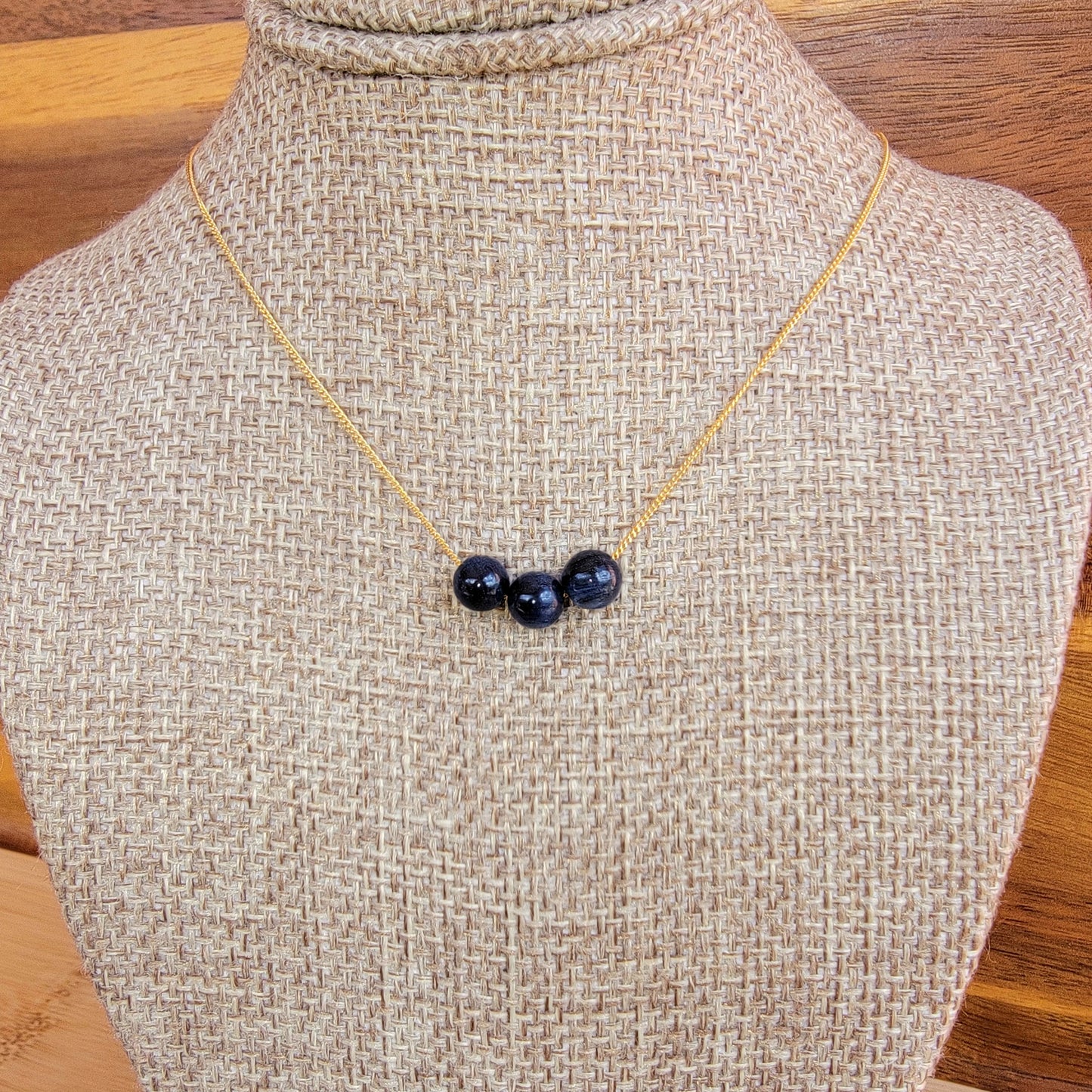 Kyanite Floating Necklace 3 Stone Crystal Gemstone Minimalist Jewelry Handmade Simple