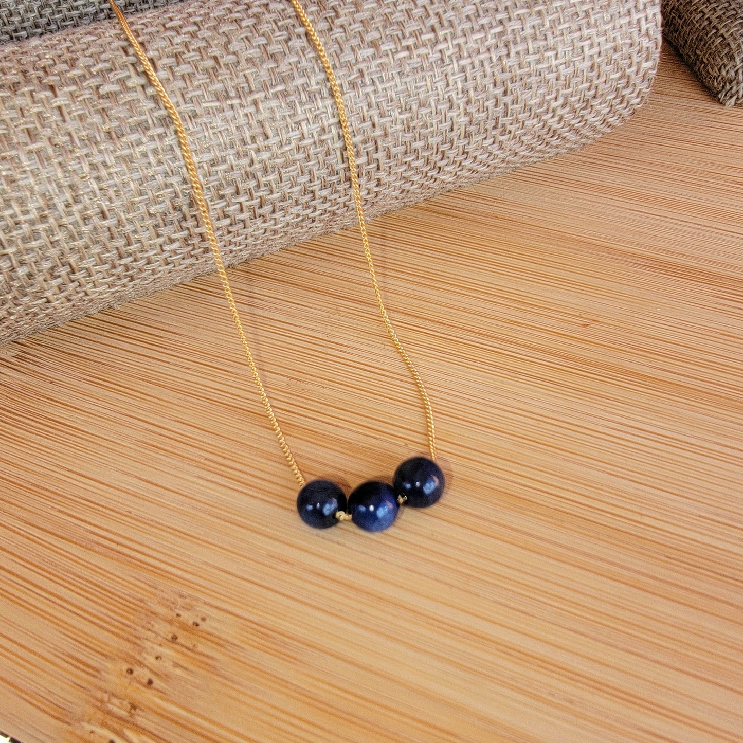 Kyanite Floating Necklace 3 Stone Crystal Gemstone Minimalist Jewelry Handmade Simple
