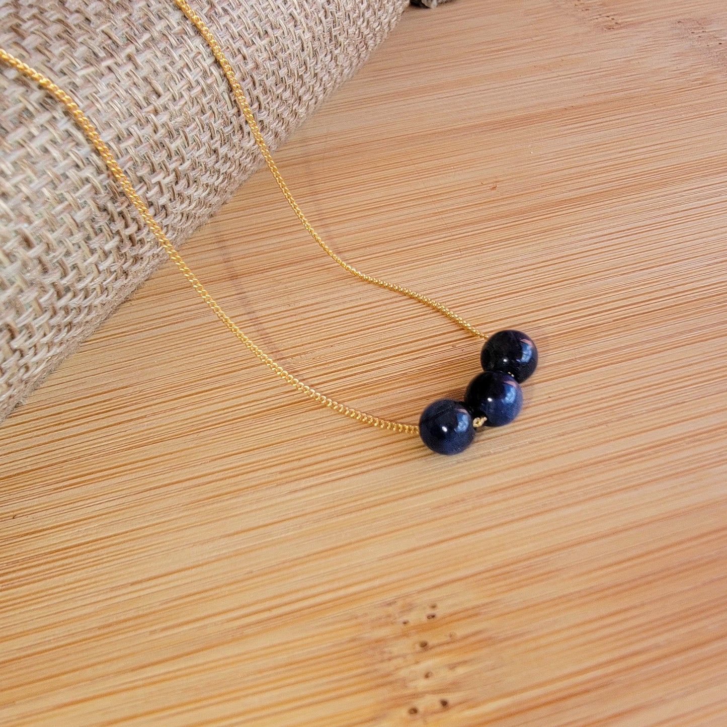Kyanite Floating Necklace 3 Stone Crystal Gemstone Minimalist Jewelry Handmade Simple