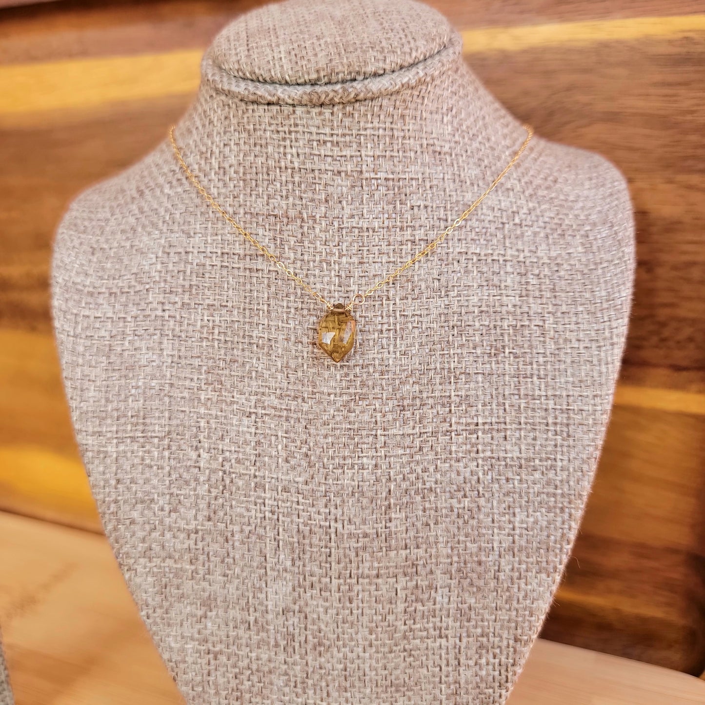 Beer Quartz Floating Necklace Minimalist 14K Gold Filled Gemstone Crystal Handmade Simple