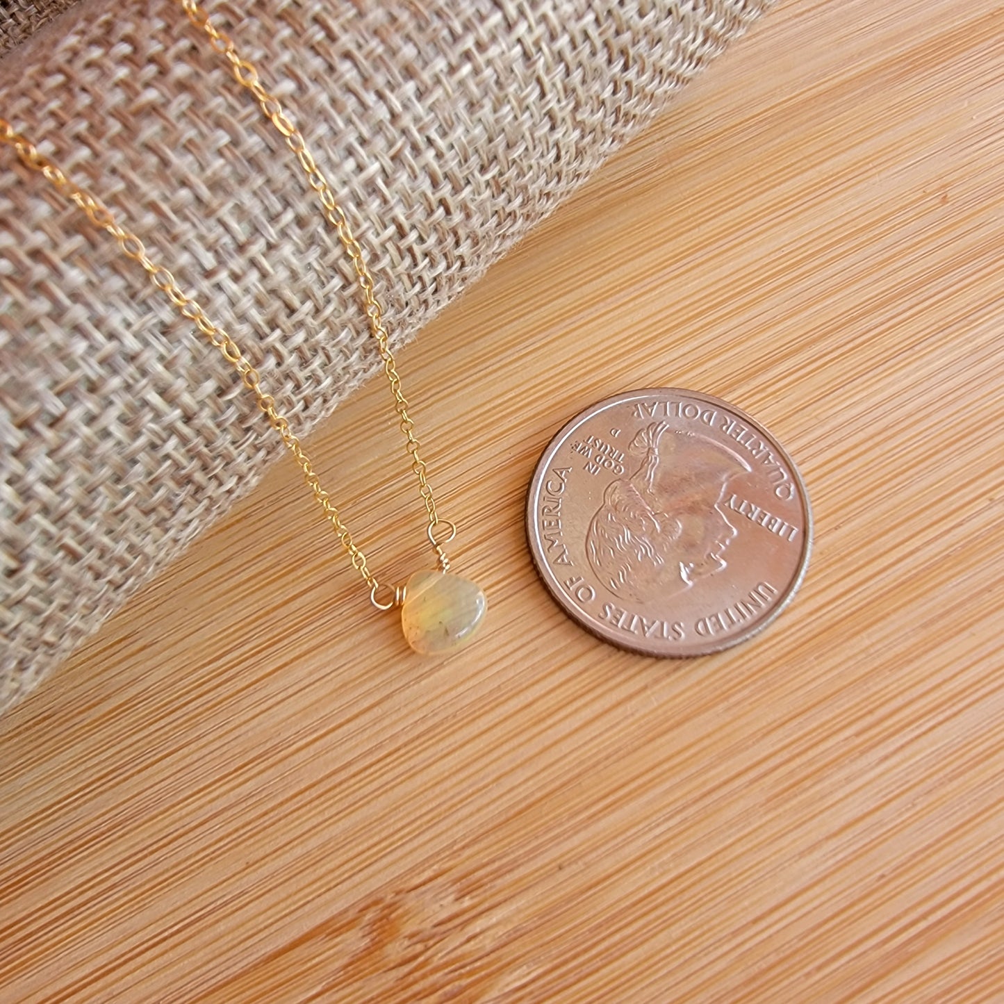 Ethopian Opal Floating Necklace Quartz Crystal Gemstone October Birthstone Minimalist Jewelry Handmade