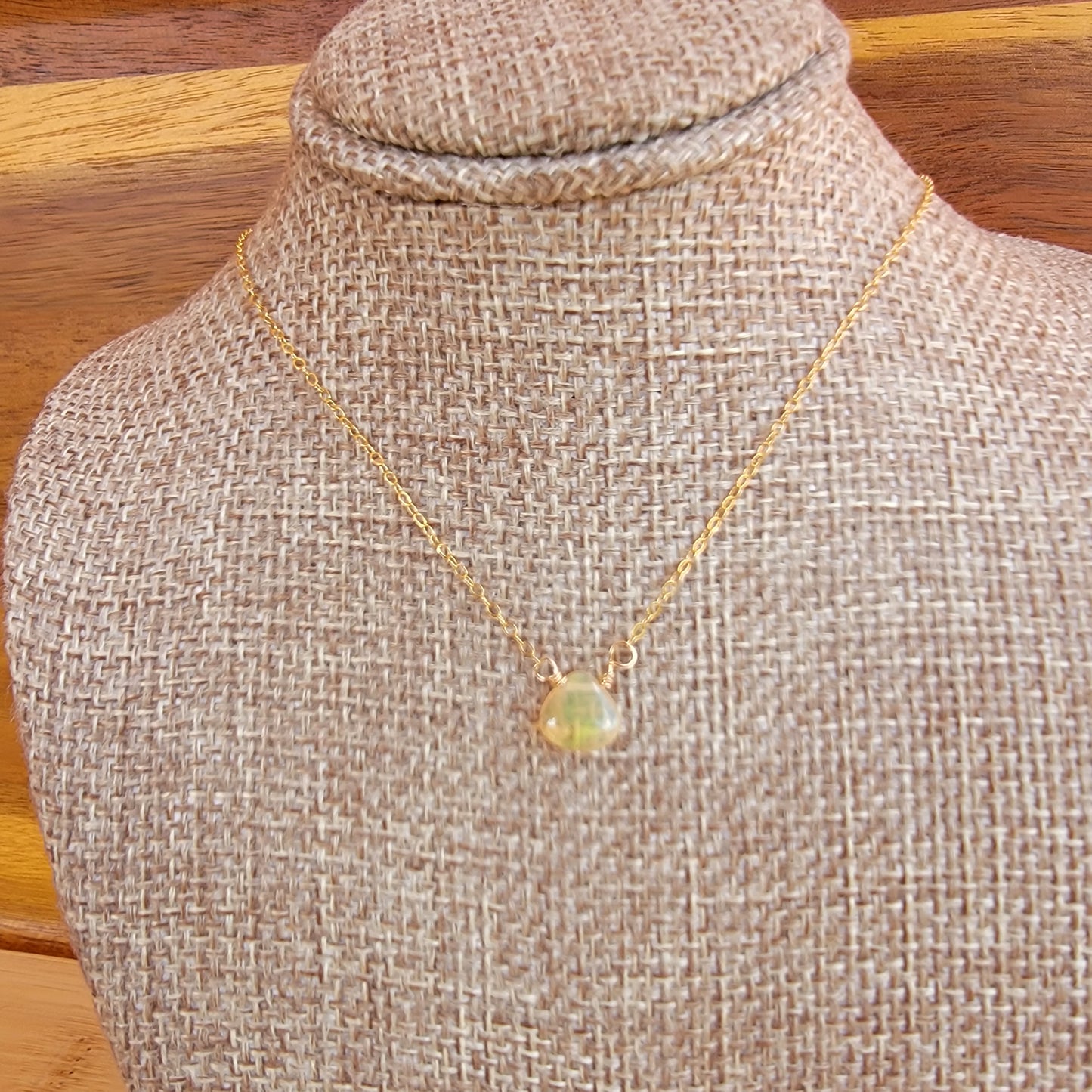 Ethopian Opal Floating Necklace Quartz Crystal Gemstone October Birthstone Minimalist Jewelry Handmade