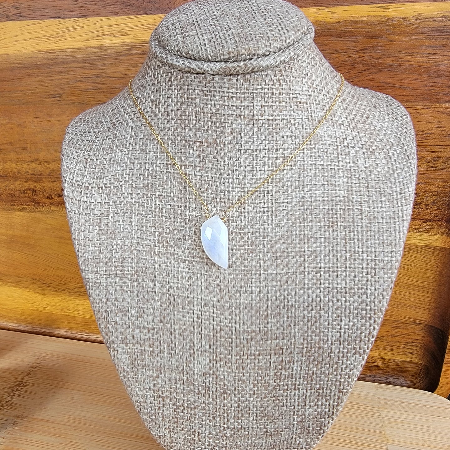 Rainbow Moonstone Floating Necklace Crystal Gemstone Gold June Birthstone Minimalist Jewelry Handmade