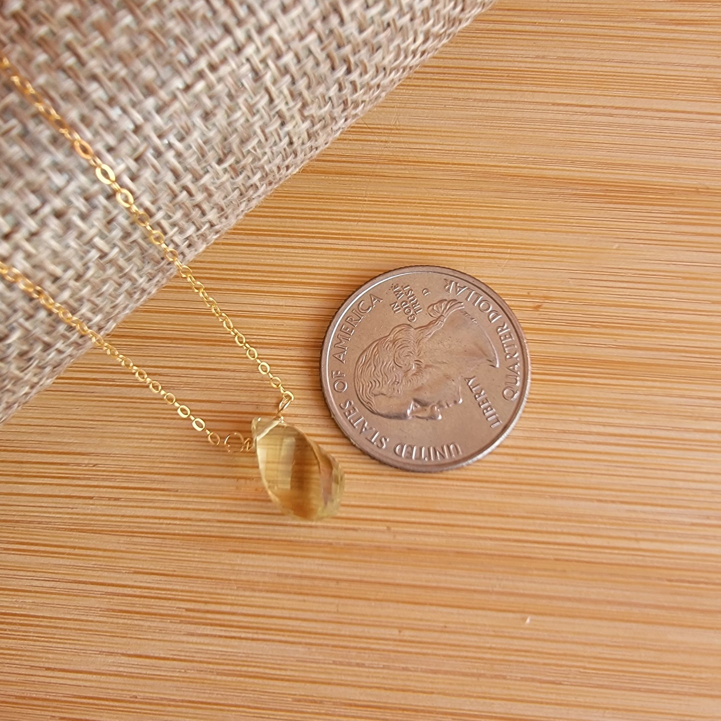 Floating Necklace Lemon Quartz Crystal Gemstone 14K Gold Filled Minimalist Jewelry Handmade