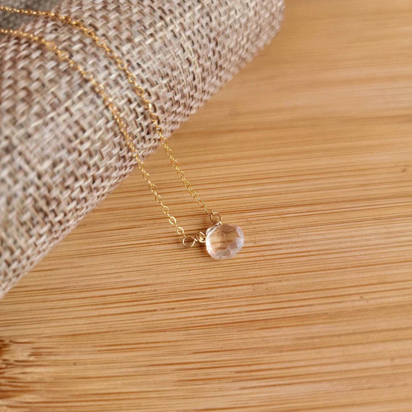 Floating Necklace Clear Crystal Rock Quartz Gemstone 14K Gold Filled Minimalist Jewelry Handmade