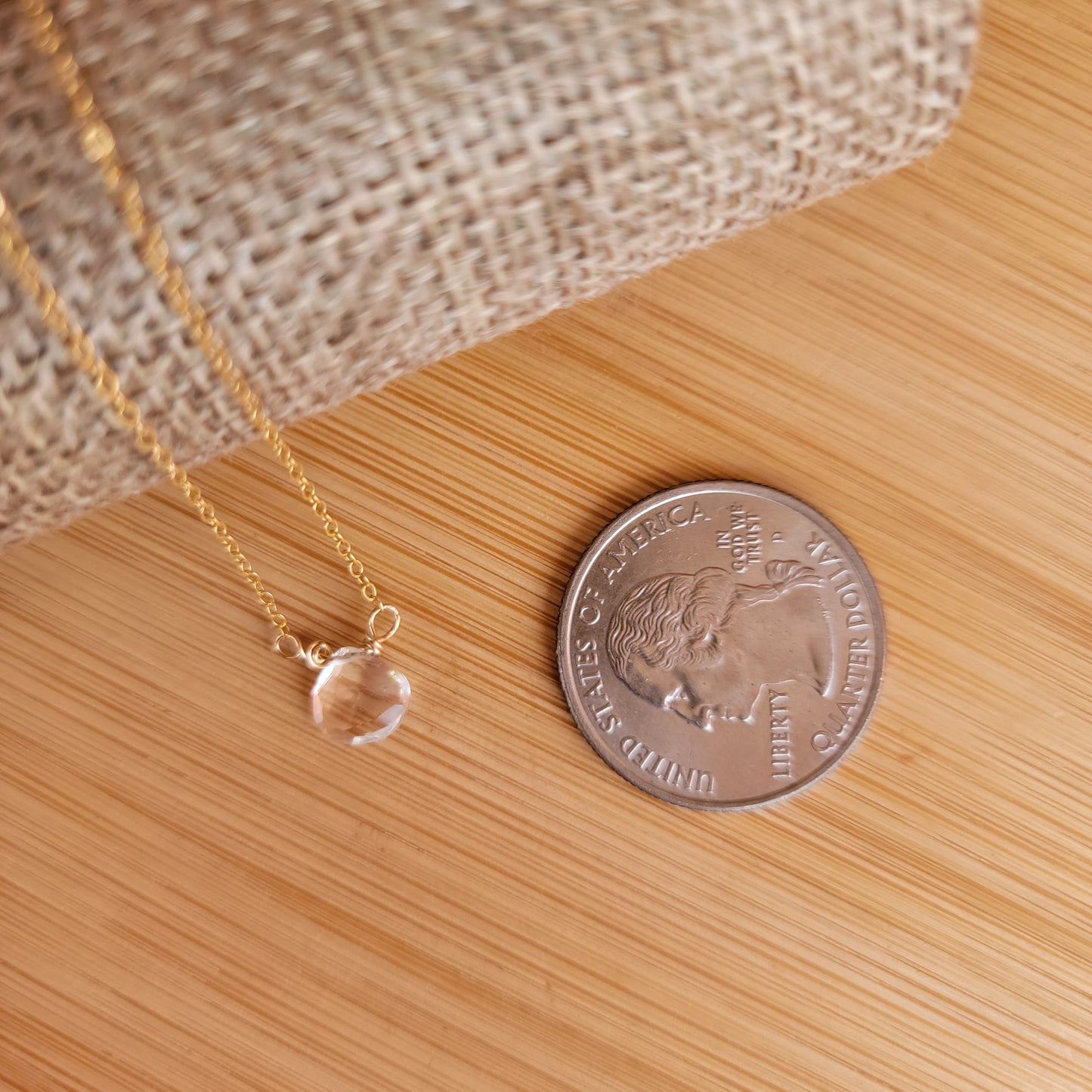 Floating Necklace Clear Crystal Rock Quartz Gemstone 14K Gold Filled Minimalist Jewelry Handmade