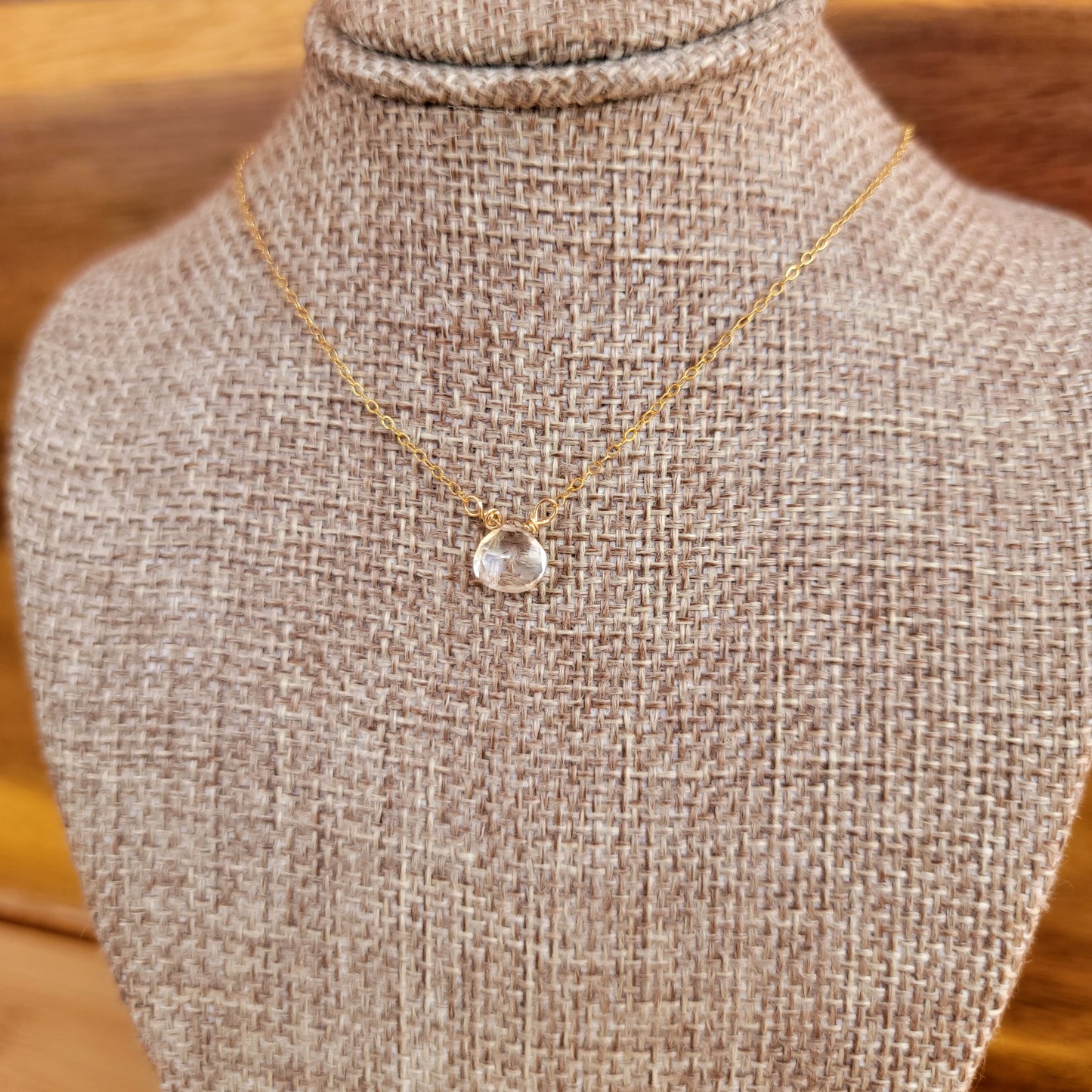 Floating Necklace Clear Crystal Rock Quartz Gemstone 14K Gold Filled Minimalist Jewelry Handmade
