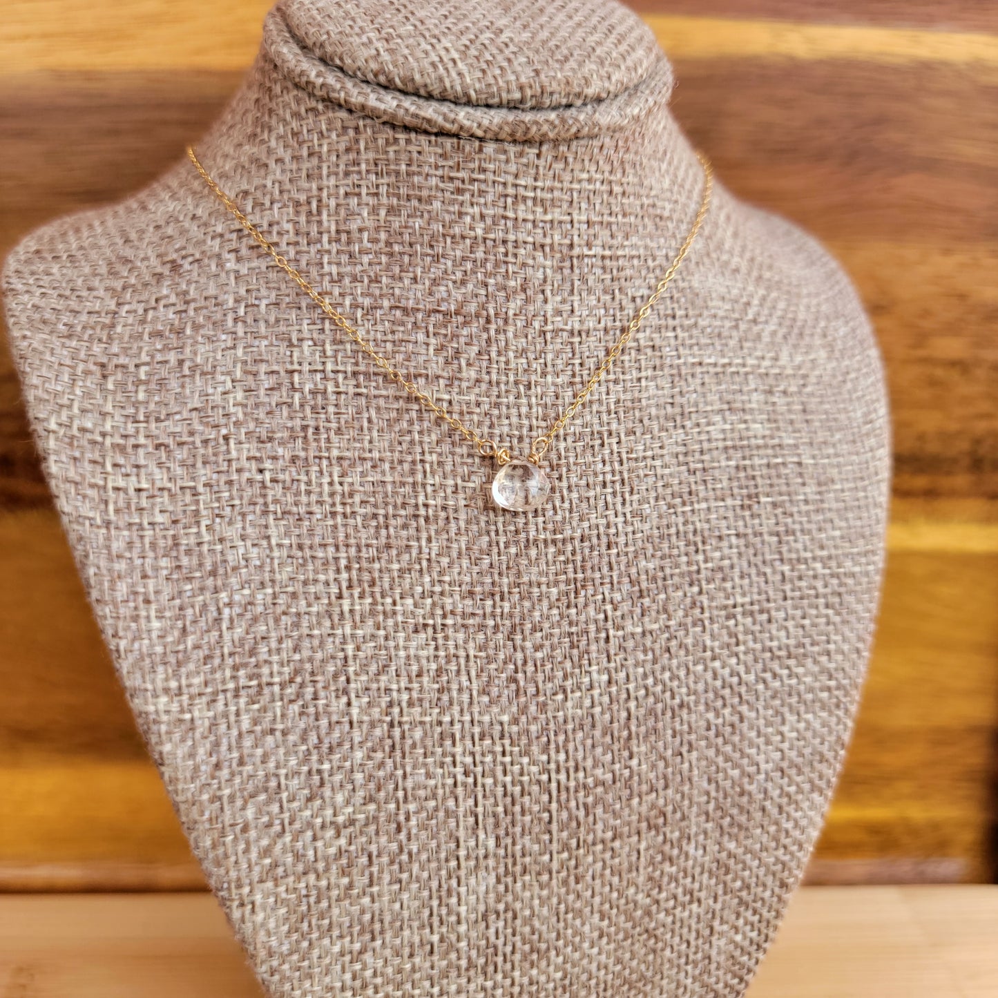 Floating Necklace Clear Crystal Rock Quartz Gemstone 14K Gold Filled Minimalist Jewelry Handmade