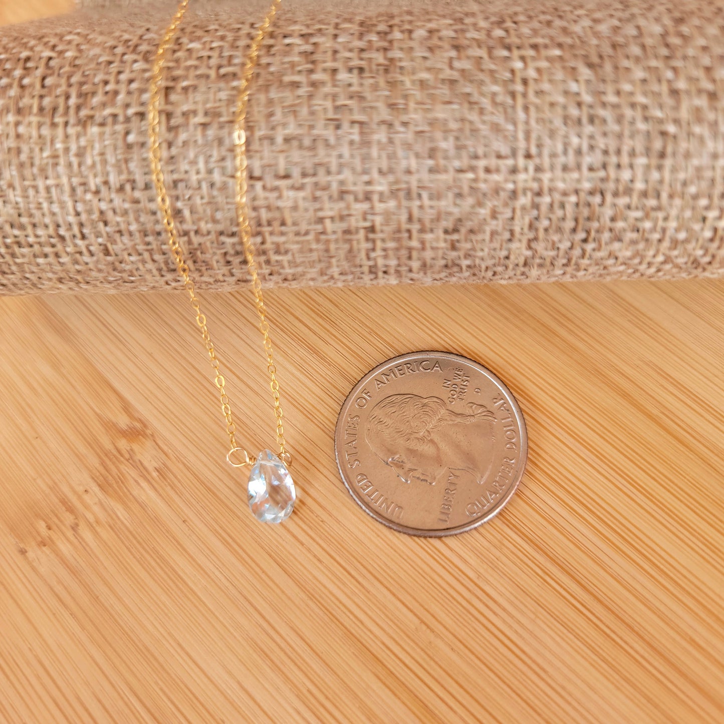 Swiss BLUE TOPAZ Floating Necklace Crystal Gemstone Minimalist Jewelry Handmade December Birthstone