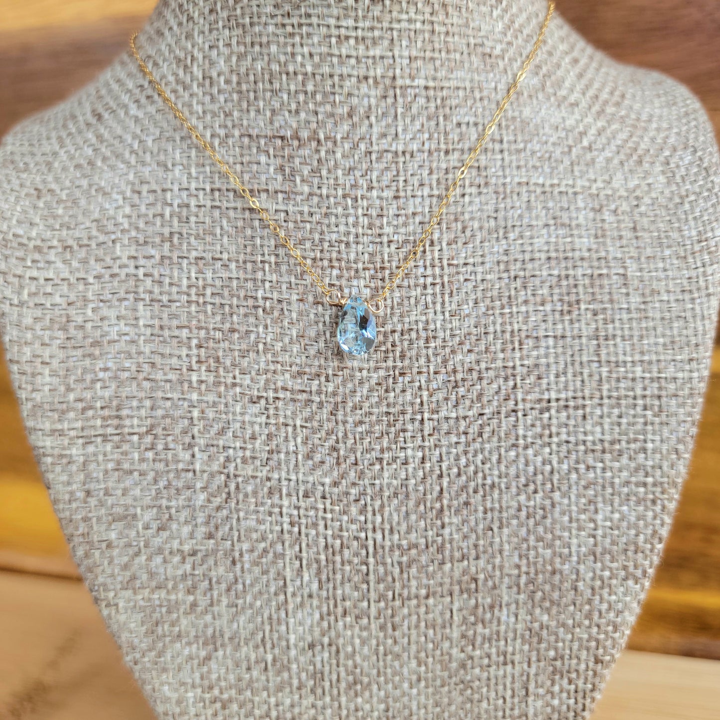 Swiss BLUE TOPAZ Floating Necklace Crystal Gemstone Minimalist Jewelry Handmade December Birthstone