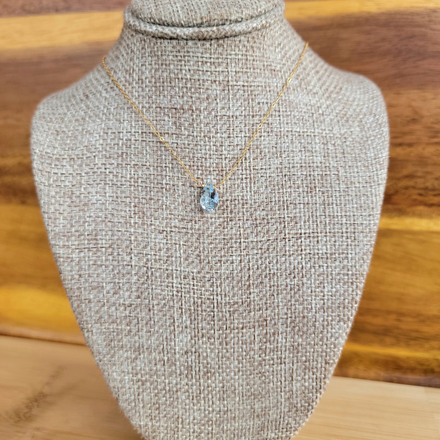 Swiss BLUE TOPAZ Floating Necklace Crystal Gemstone Minimalist Jewelry Handmade December Birthstone