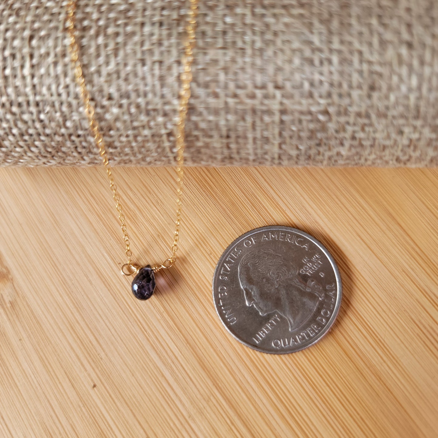 IOLITE Floating Necklace Crystal Gemstone 14K Gold Filled Minimalist Jewelry Handmade