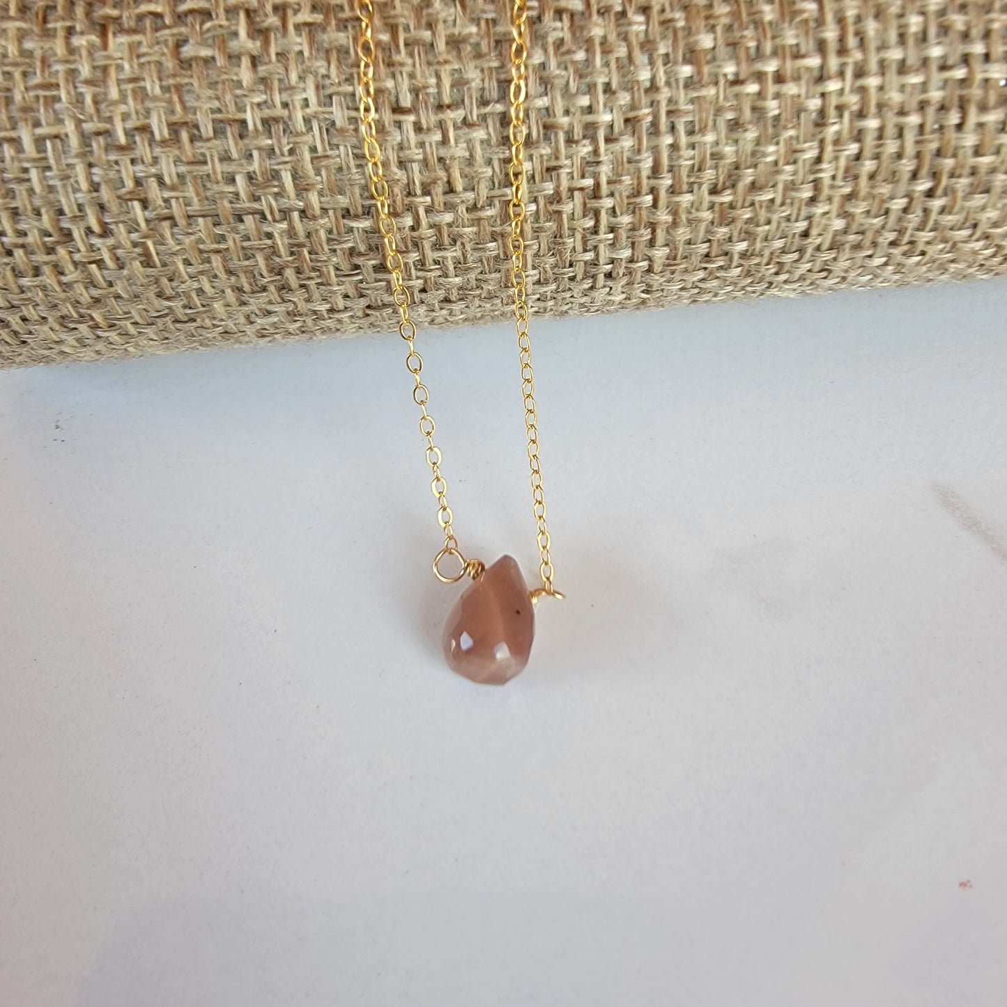 CHOCOLATE MOONSTONE Floating Necklace Crystal Gemstone June Birthstone Minimalist Jewelry Handmade